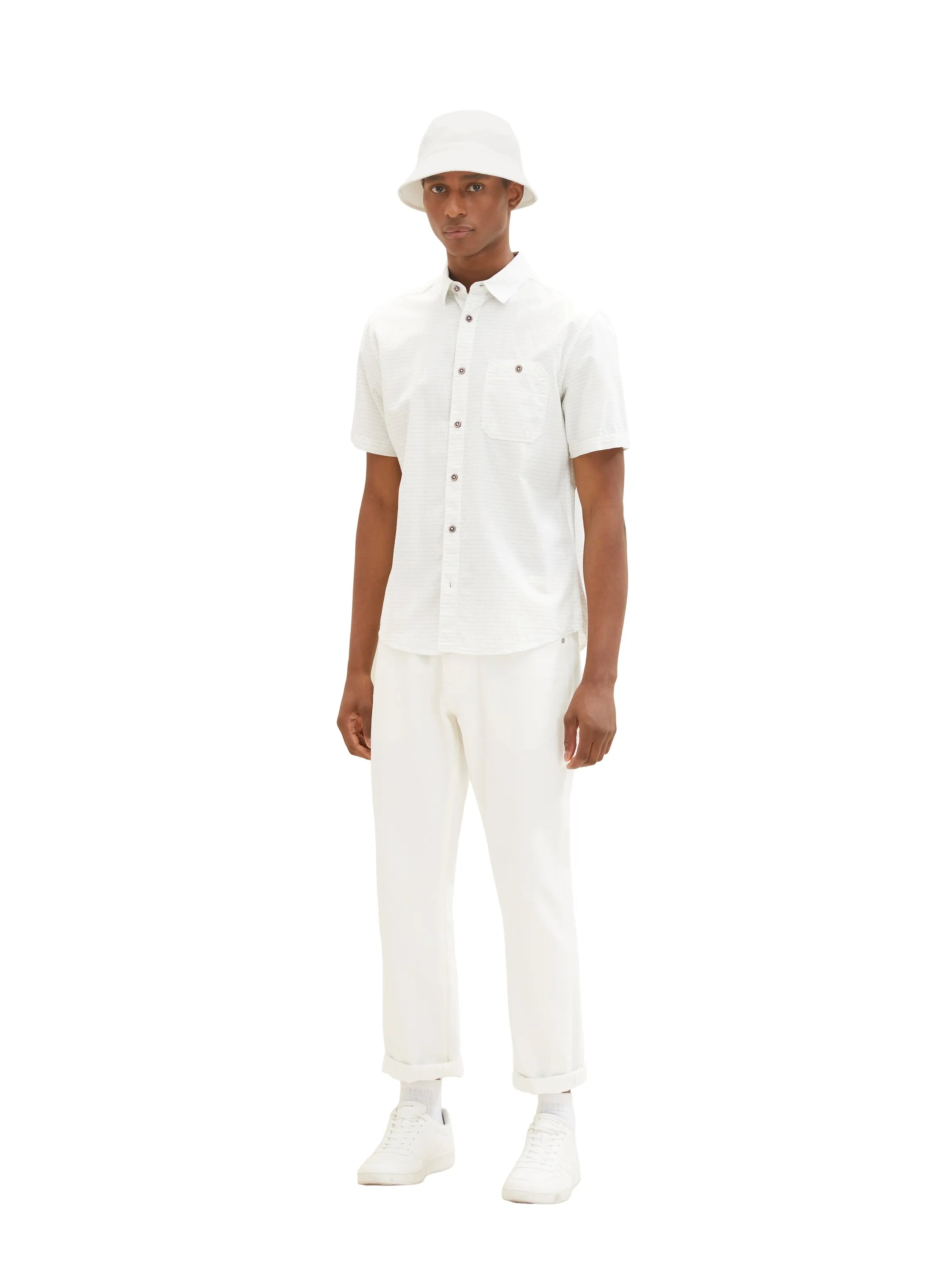 Tom Tailor White Colourful Dots Structure Men Regular Fit Short-Sleeved Dress Shirt SKU: 1036225_31820 Image 02