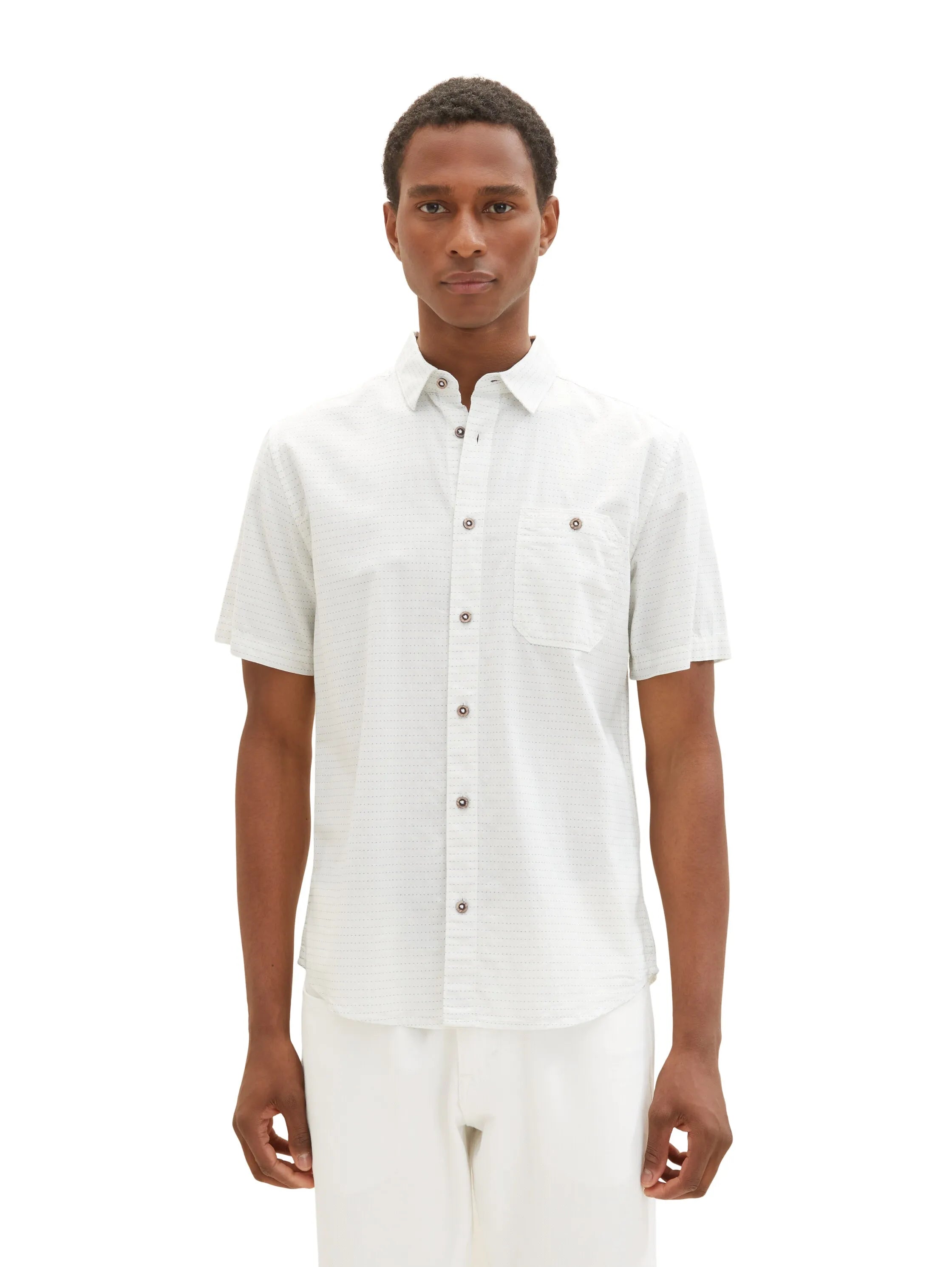 Tom Tailor White Colourful Dots Structure Men Regular Fit Short-Sleeved Dress Shirt SKU: 1036225_31820 Image 04