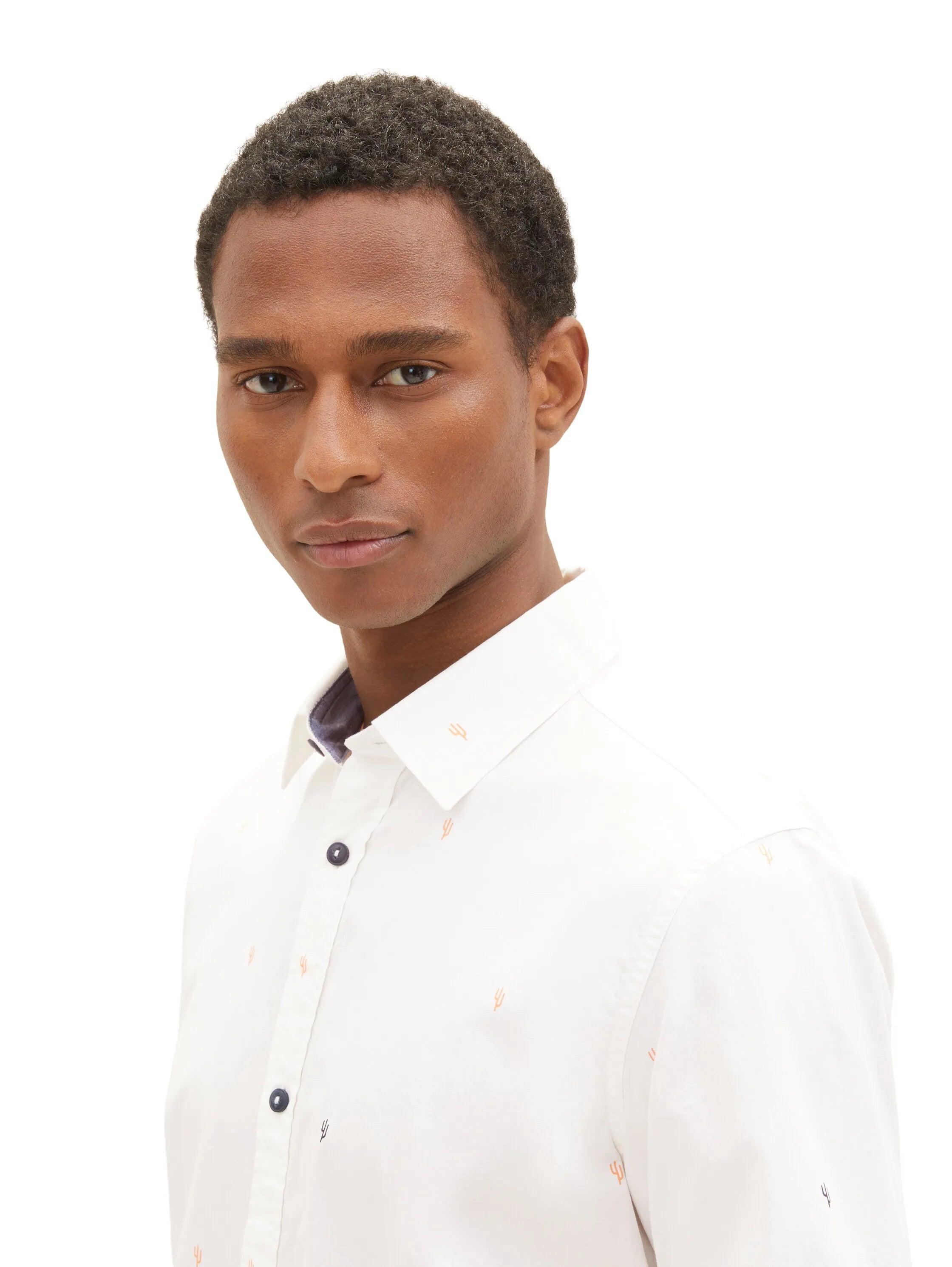 Tom Tailor Off White Scattered Design Men Short-Sleeved Shirt with a Kent Collar SKU: 1036234_31844 Image 05