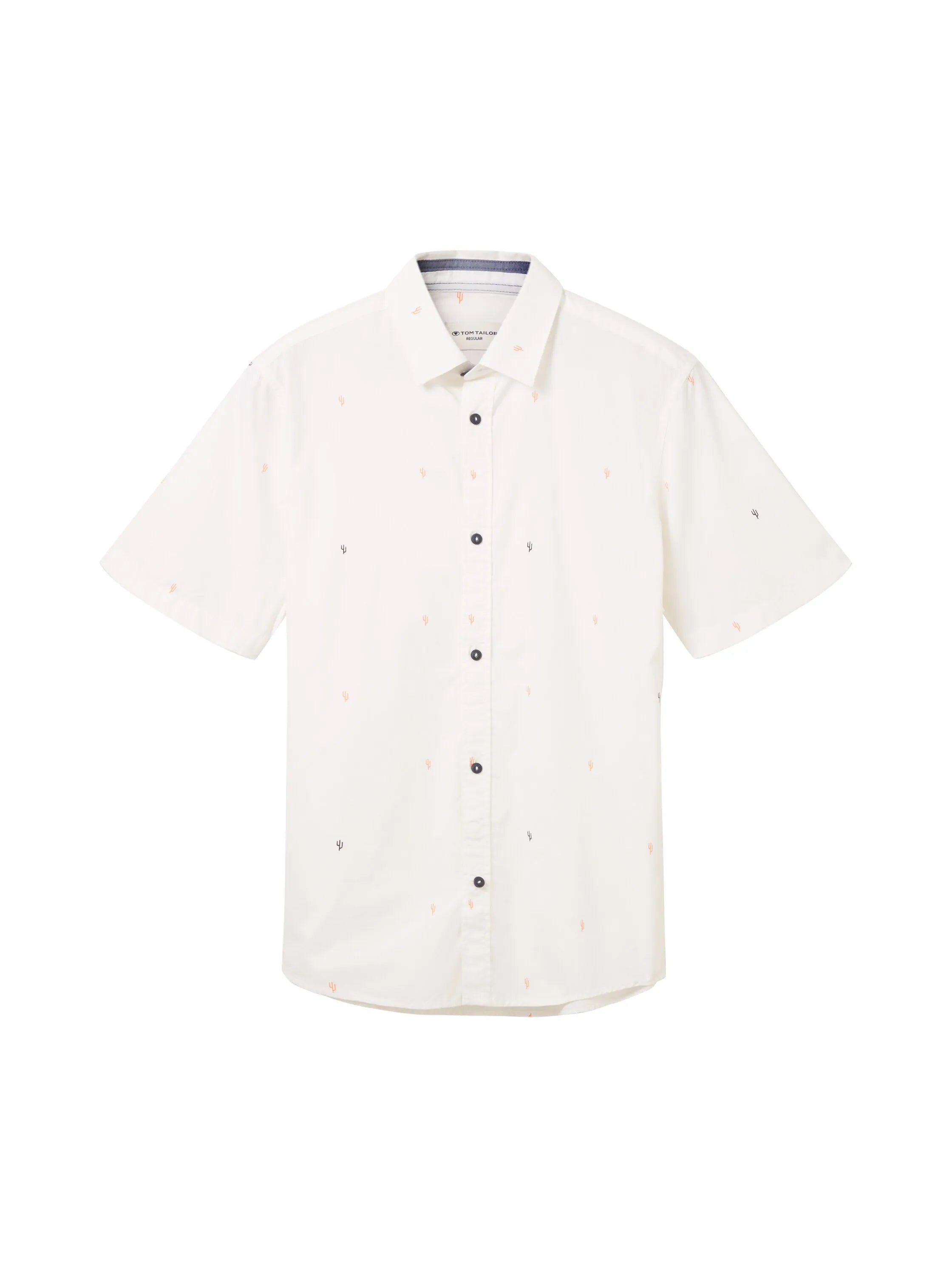 Tom Tailor Off White Scattered Design Men Short-Sleeved Shirt with a Kent Collar SKU: 1036234_31844 Image 07