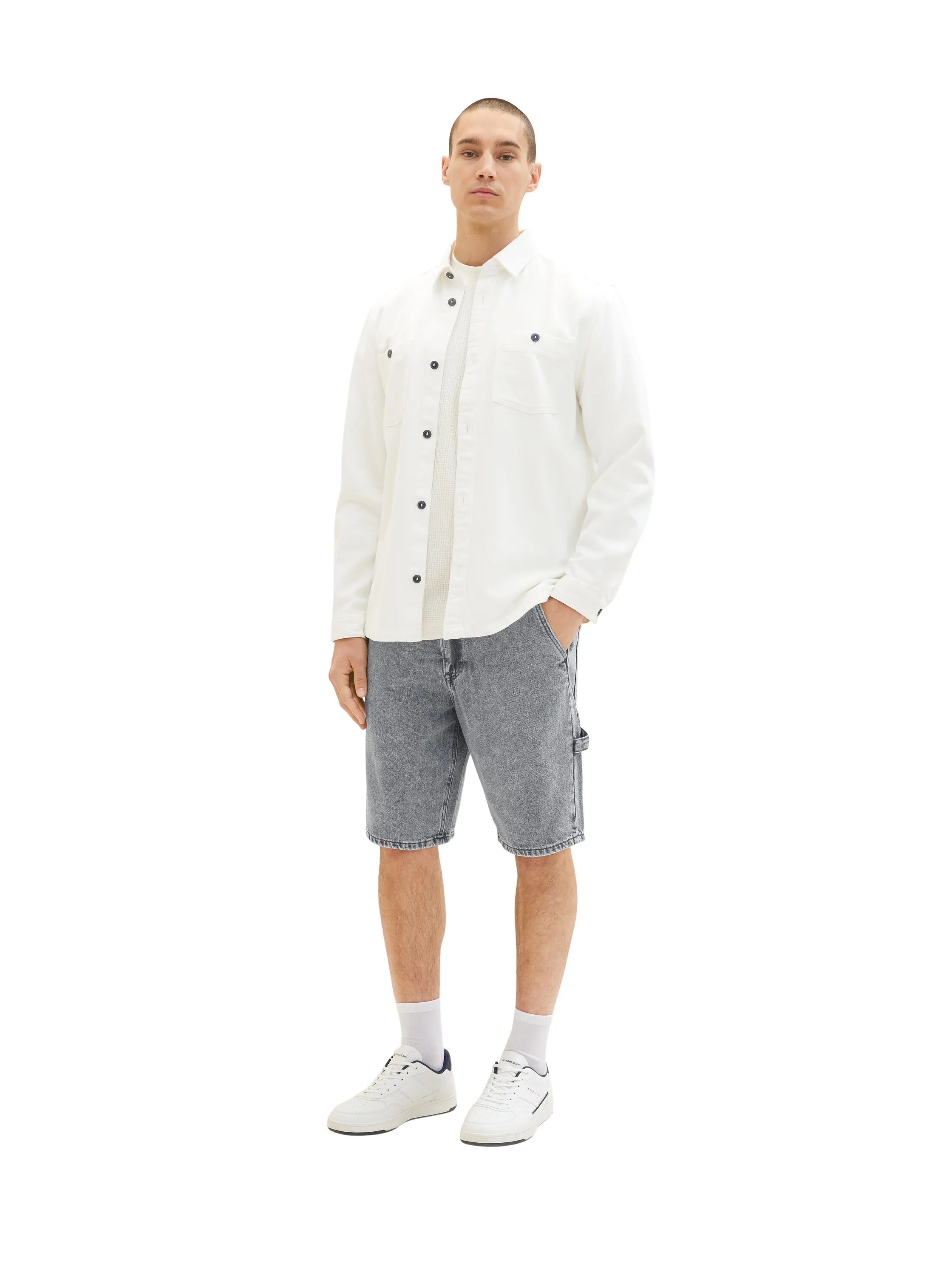 Denim Tom Tailor Used Bleached Grey Denim Men Loose-Fit Denim Shorts SKU: 1036265_10217 Image 03