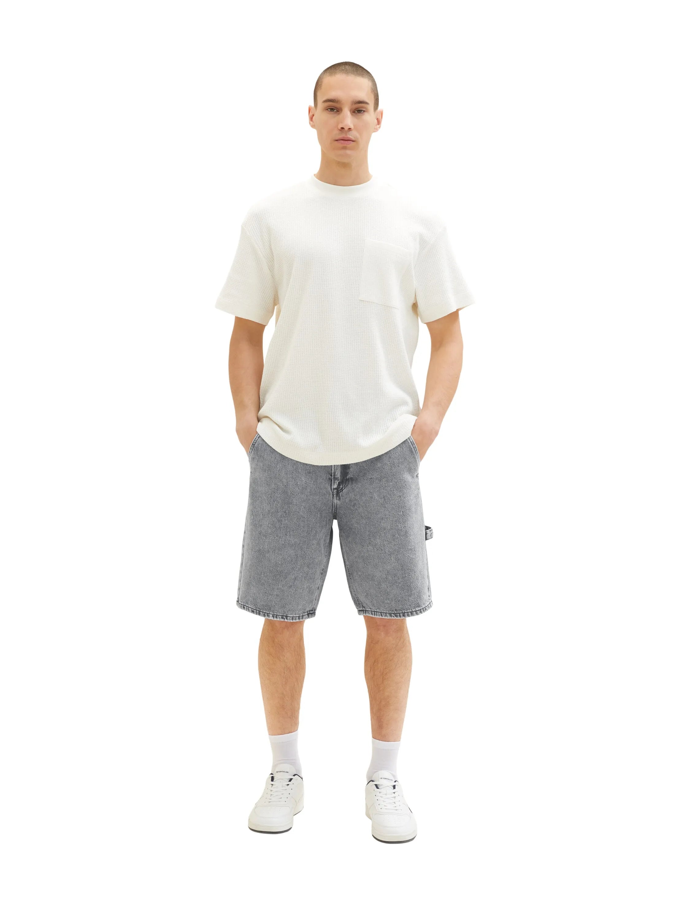 Denim Tom Tailor Used Bleached Grey Denim Men Loose-Fit Denim Shorts SKU: 1036265_10217 Image 06