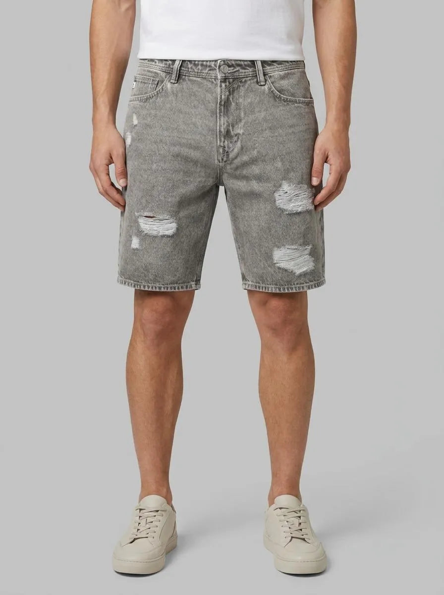 Denim Tom Tailor Destroyed Mid Stone Grey Denim Men Loose-Fit Shorts SKU: 1036267_10223 Image 00