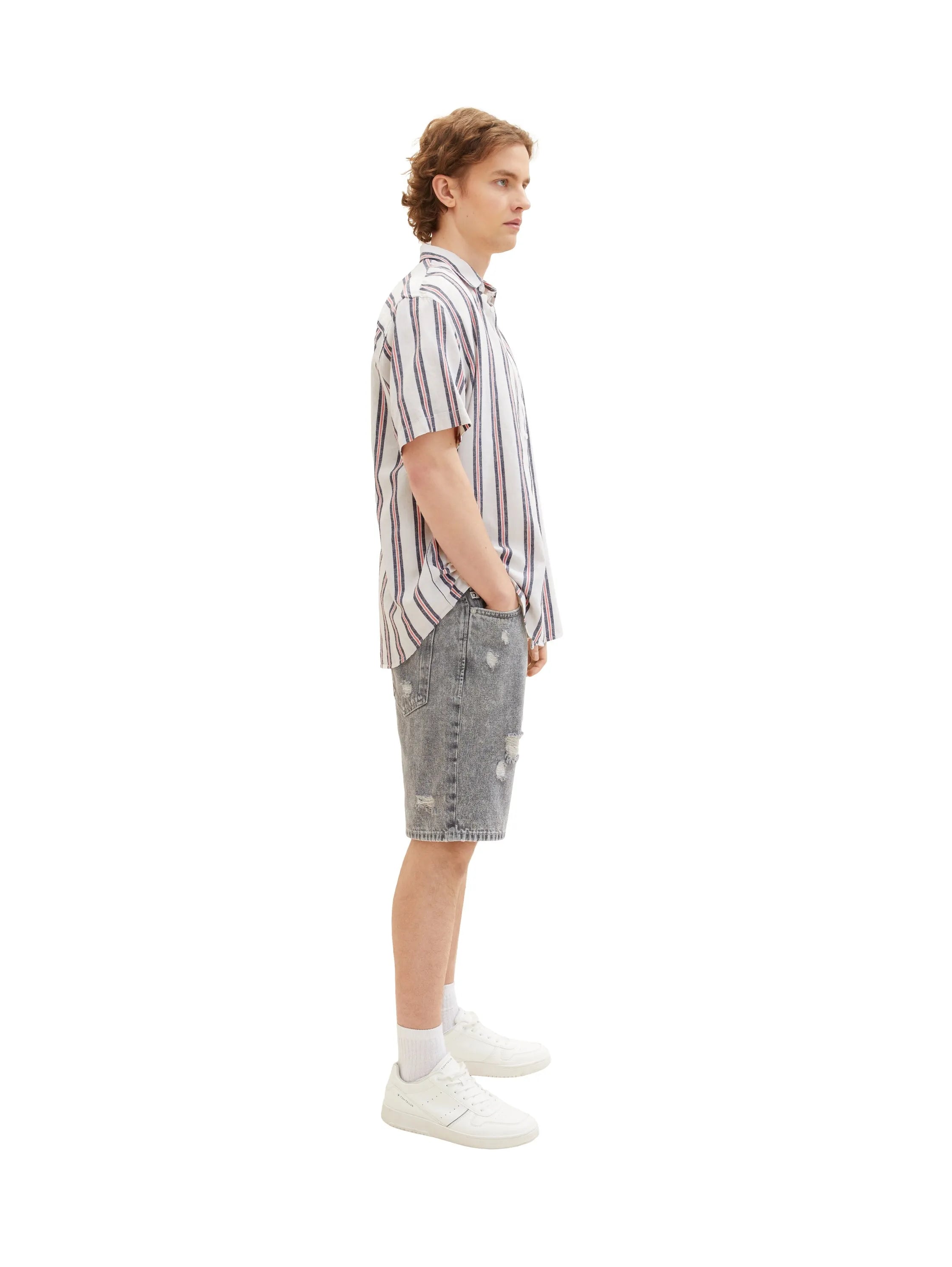 Denim Tom Tailor Destroyed Mid Stone Grey Denim Men Loose-Fit Shorts SKU: 1036267_10223 Image 02