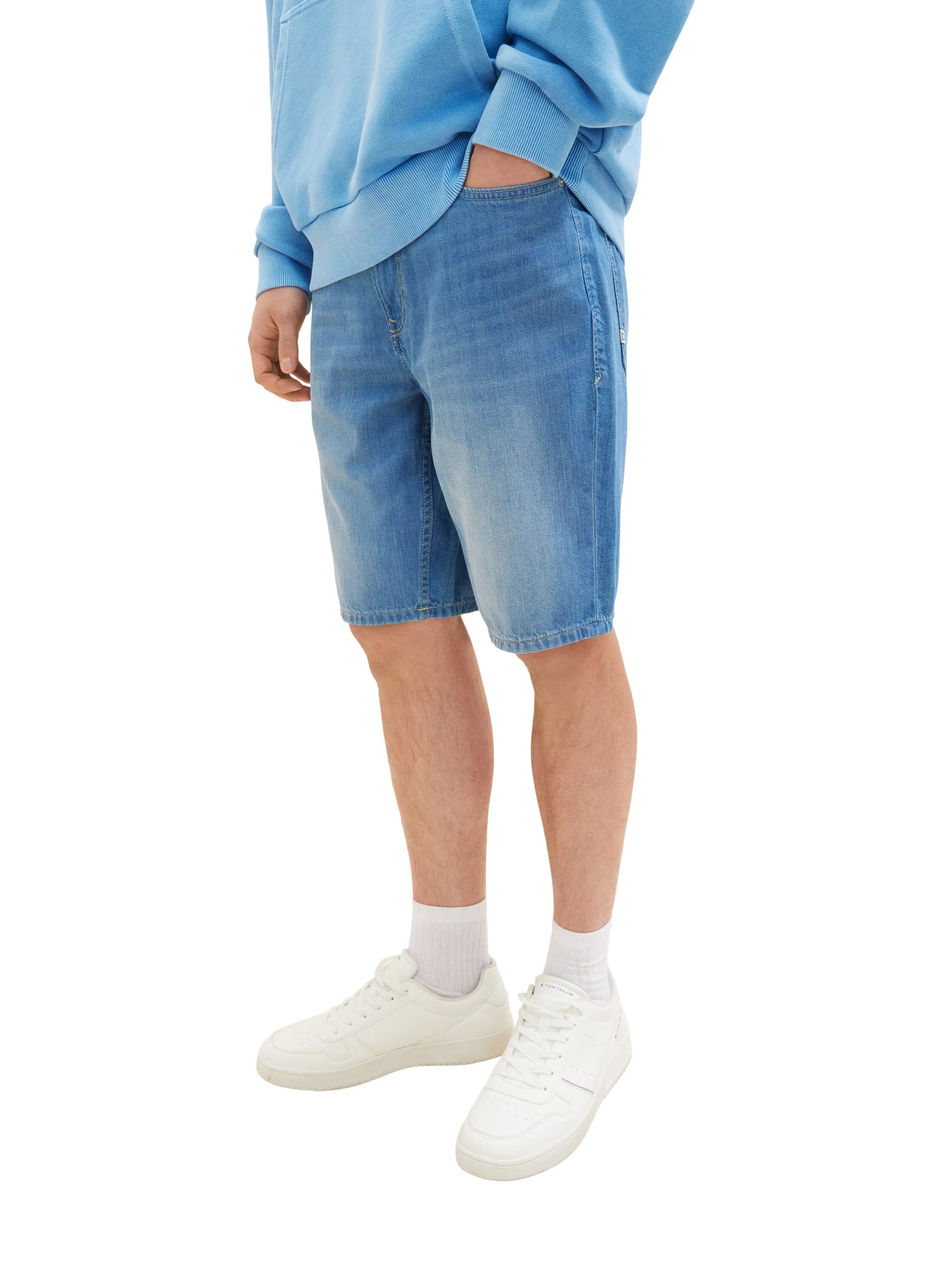 Denim Tom Tailor Used Mid Stone Blue Denim Men Loose Fit Denim Shorts SKU: 1036270_10119 Image 05
