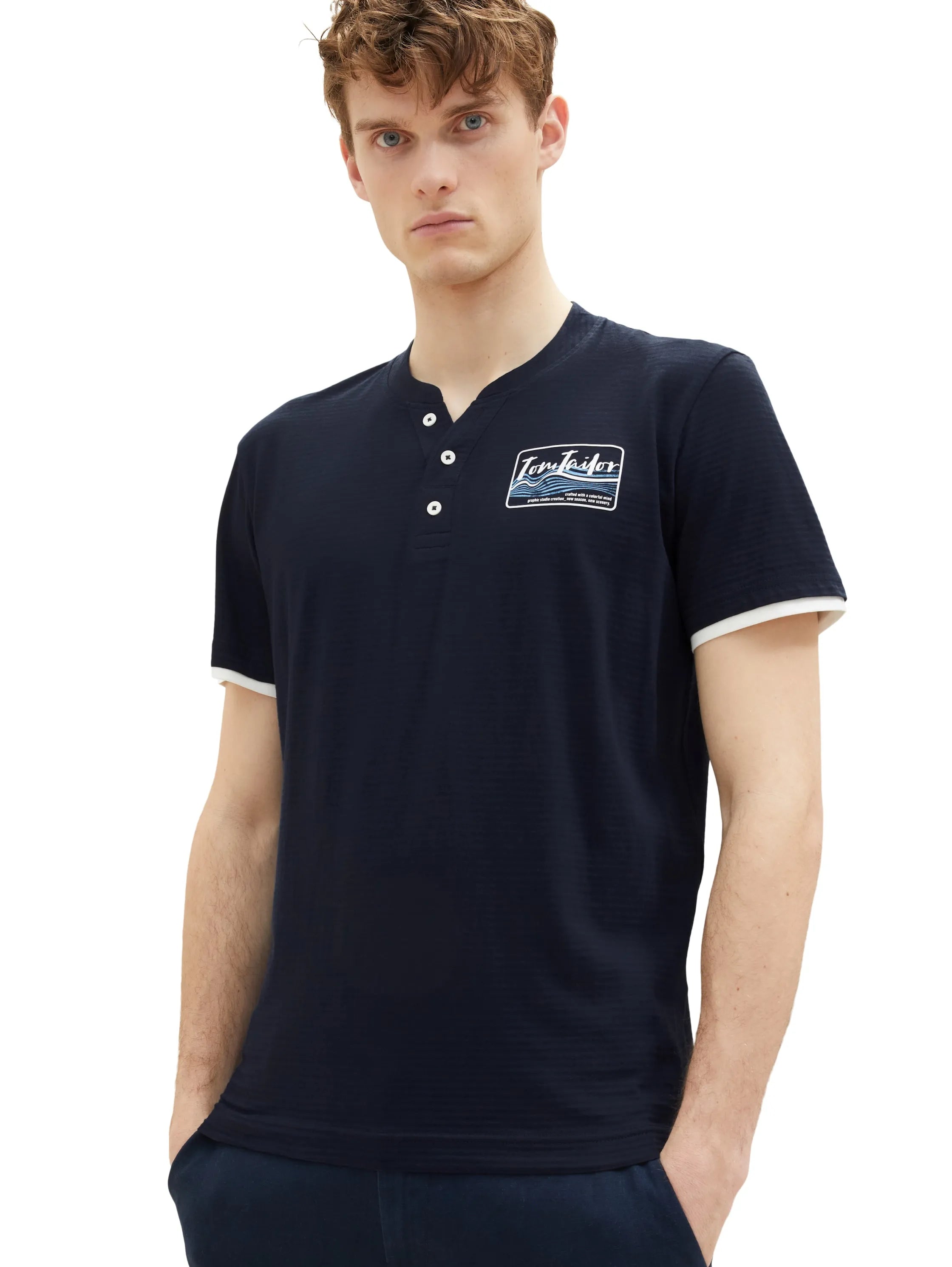 Tom Tailor Sky Captain Blue Men Serafino T-Shirt with a Print SKU: 1036321_10668 Image 01