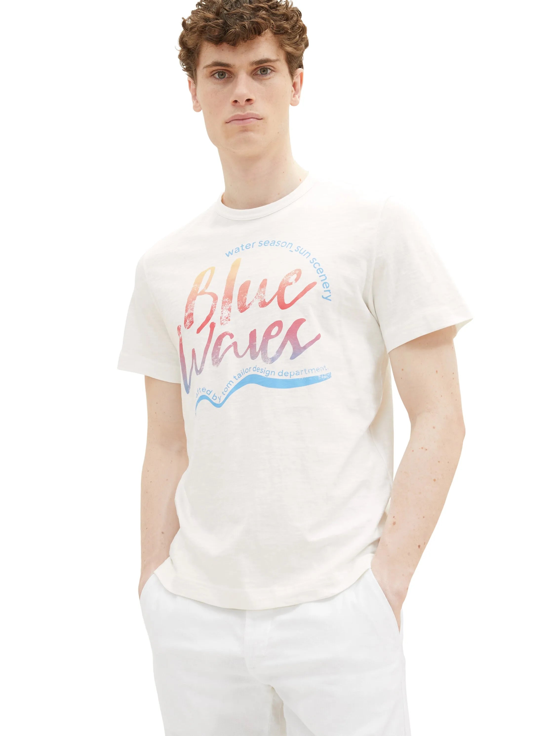 Tom Tailor Off White Men T-Shirt with a Print SKU: 1036322_10332 Image 05