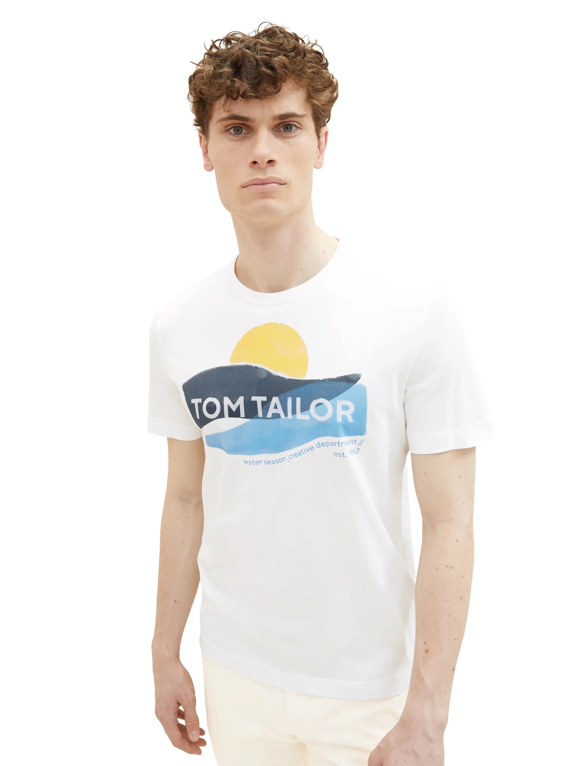 Tom Tailor Off White Men T-Shirt with a Print SKU: 1036328_10332 Image 01