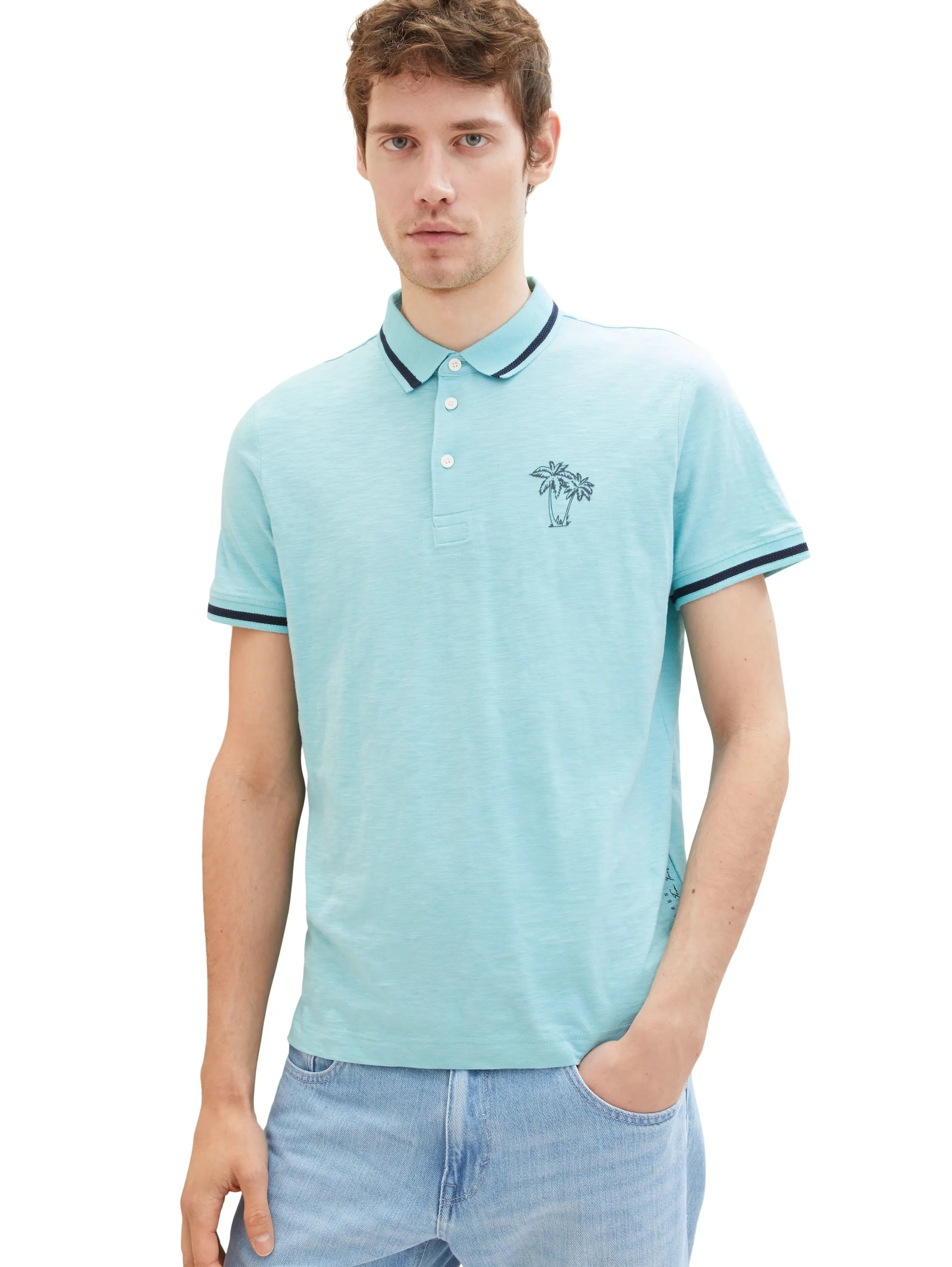 Tom Tailor Blue Tibetan Stone Men Polo Shirt with a Print SKU: 1036379_31046 Image 01