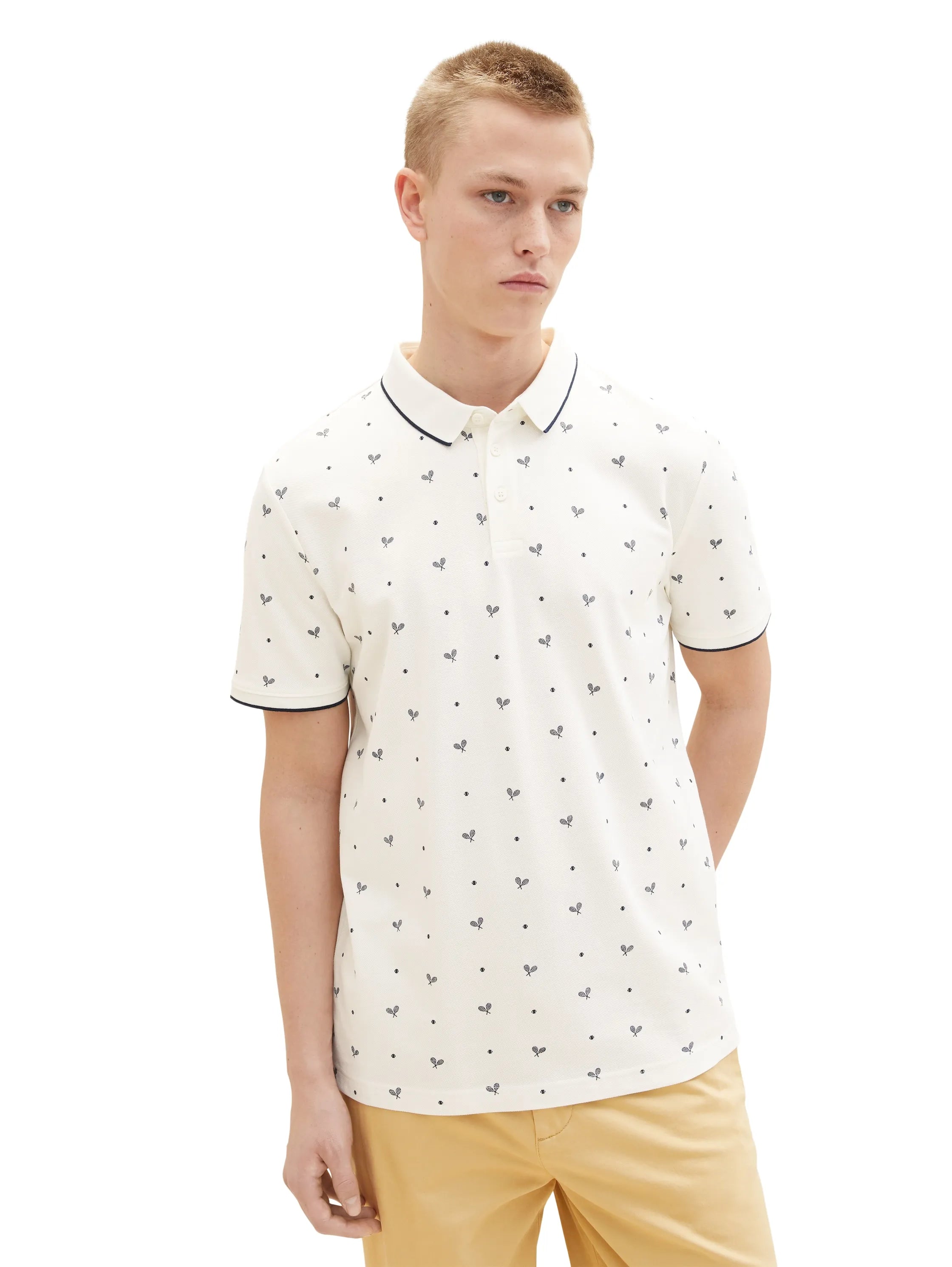 Denim Tom Tailor White Navy Tennis Print Men Polo Shirt with a Print SKU: 1036382_31922 Image 04