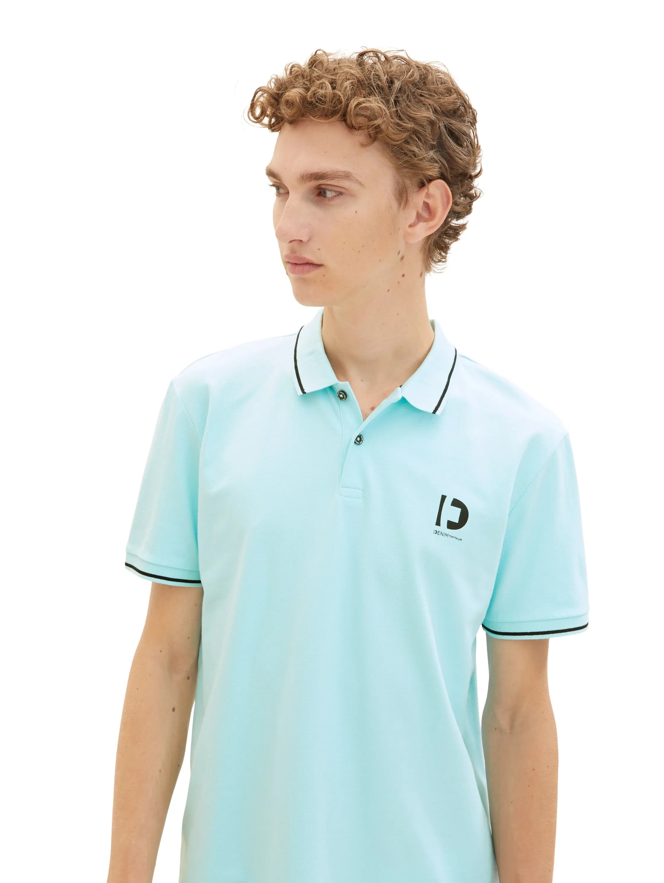 Denim Tom Tailor Soft Light Turquoise Men Polo Shirt with a Logo Print SKU: 1036408_30655 Image 01