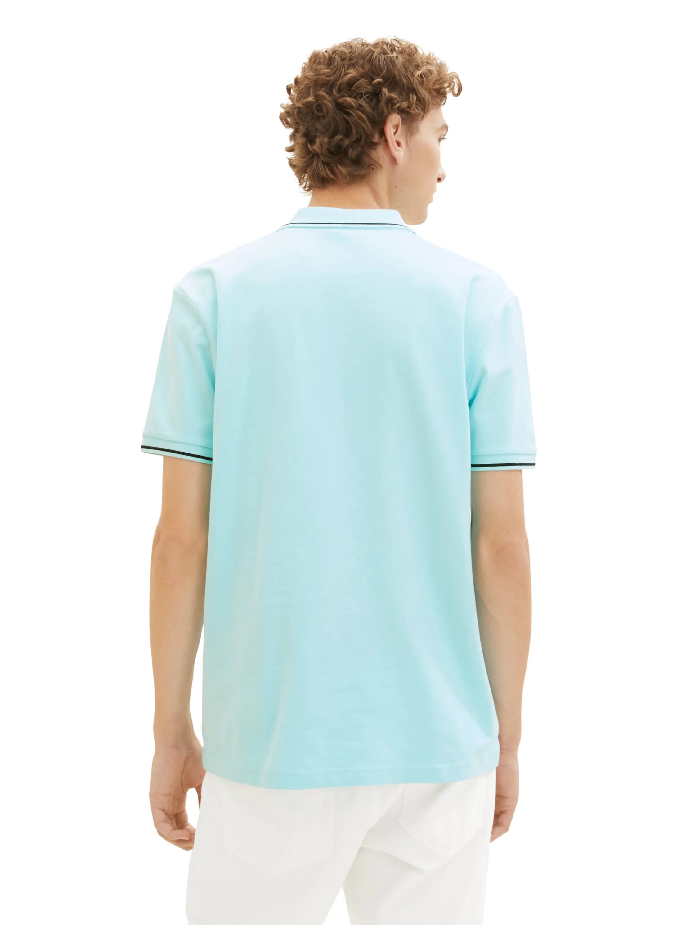 Denim Tom Tailor Soft Light Turquoise Men Polo Shirt with a Logo Print SKU: 1036408_30655 Image 03