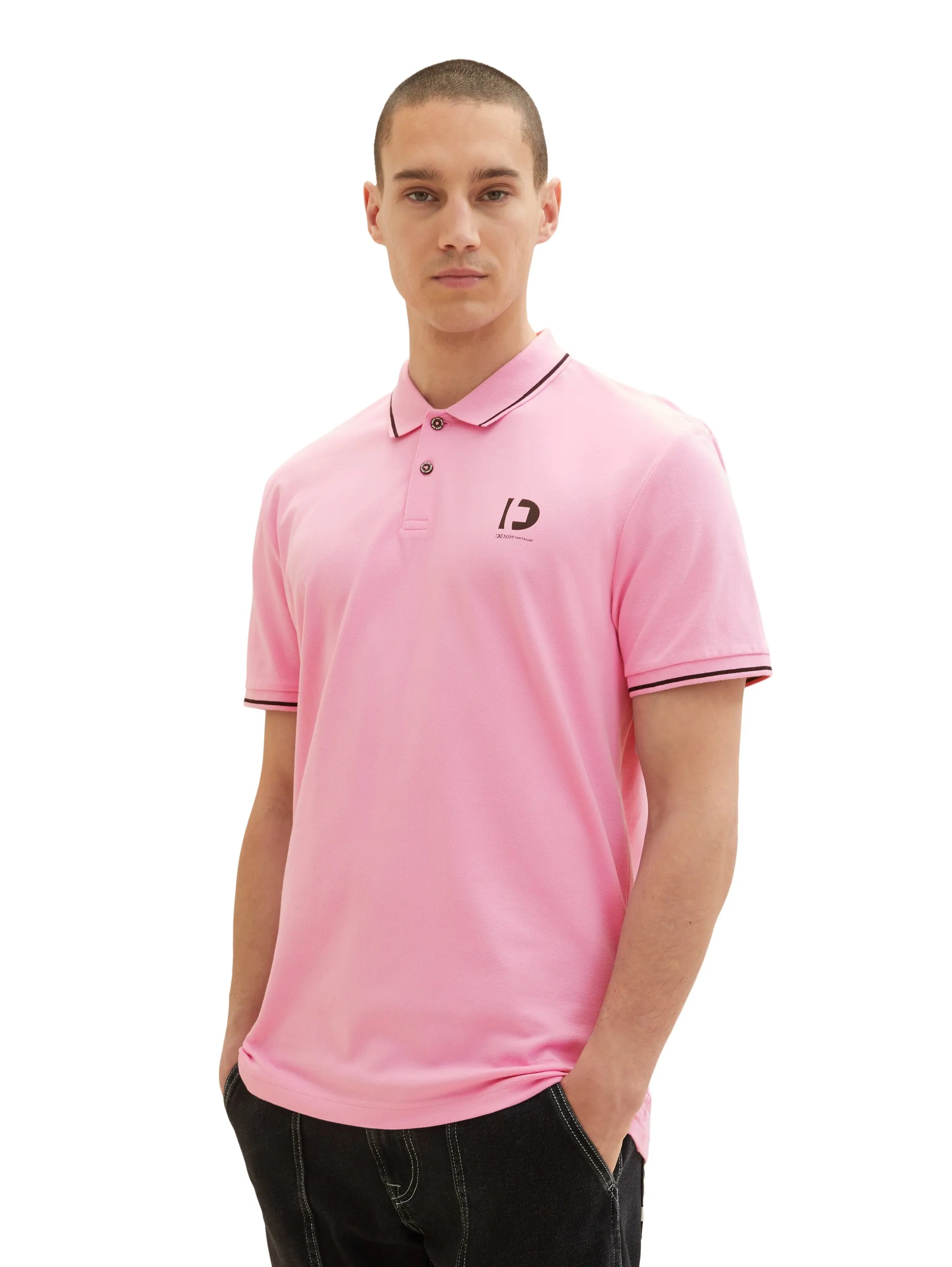 Denim Tom Tailor Soft Summer Pink Men Polo Shirt with a Logo Print SKU: 1036408_31646 Image 01