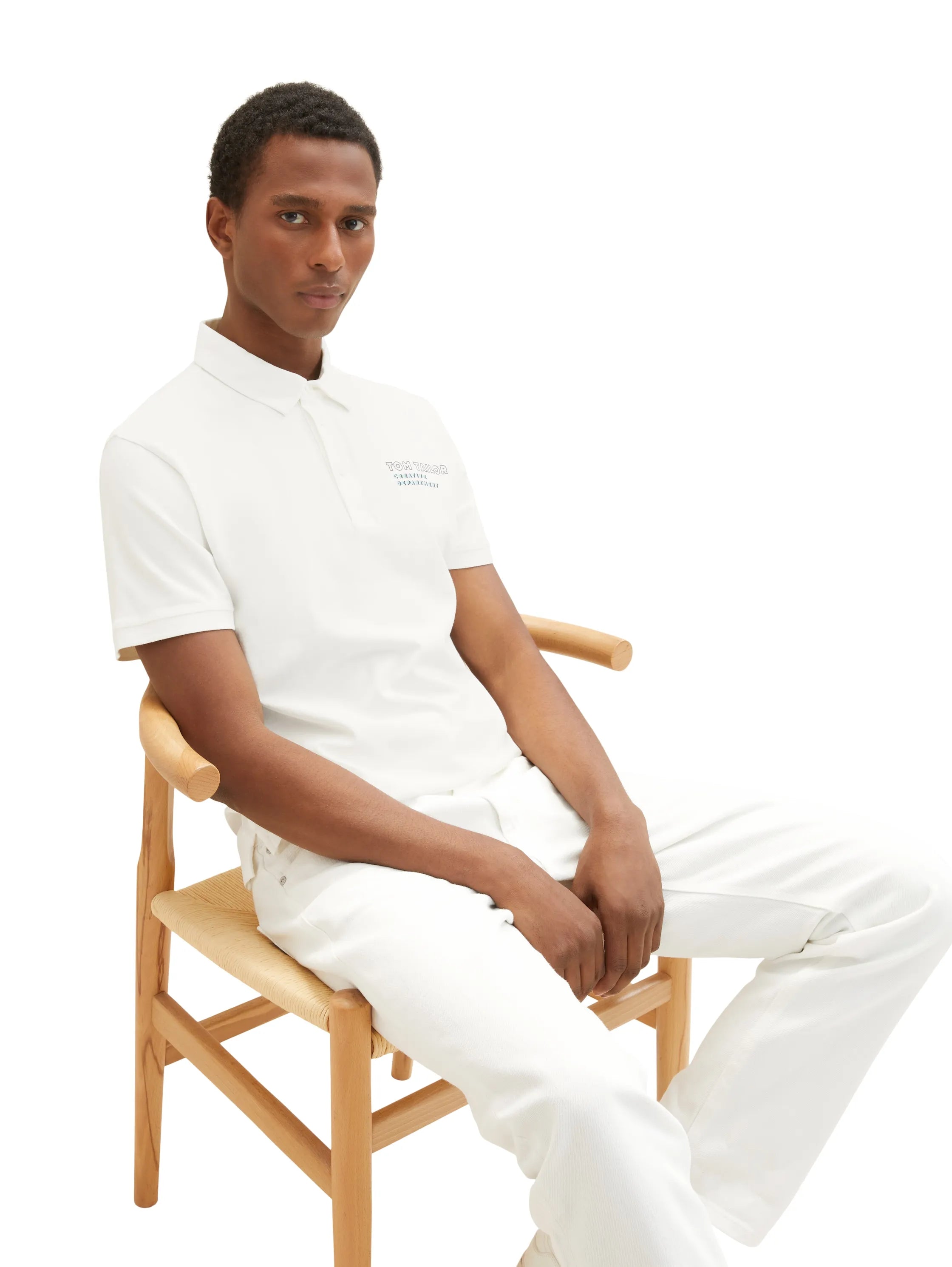 Tom Tailor Off White Men Polo Shirt with a Logo Print SKU: 1036414_10332 Image 01
