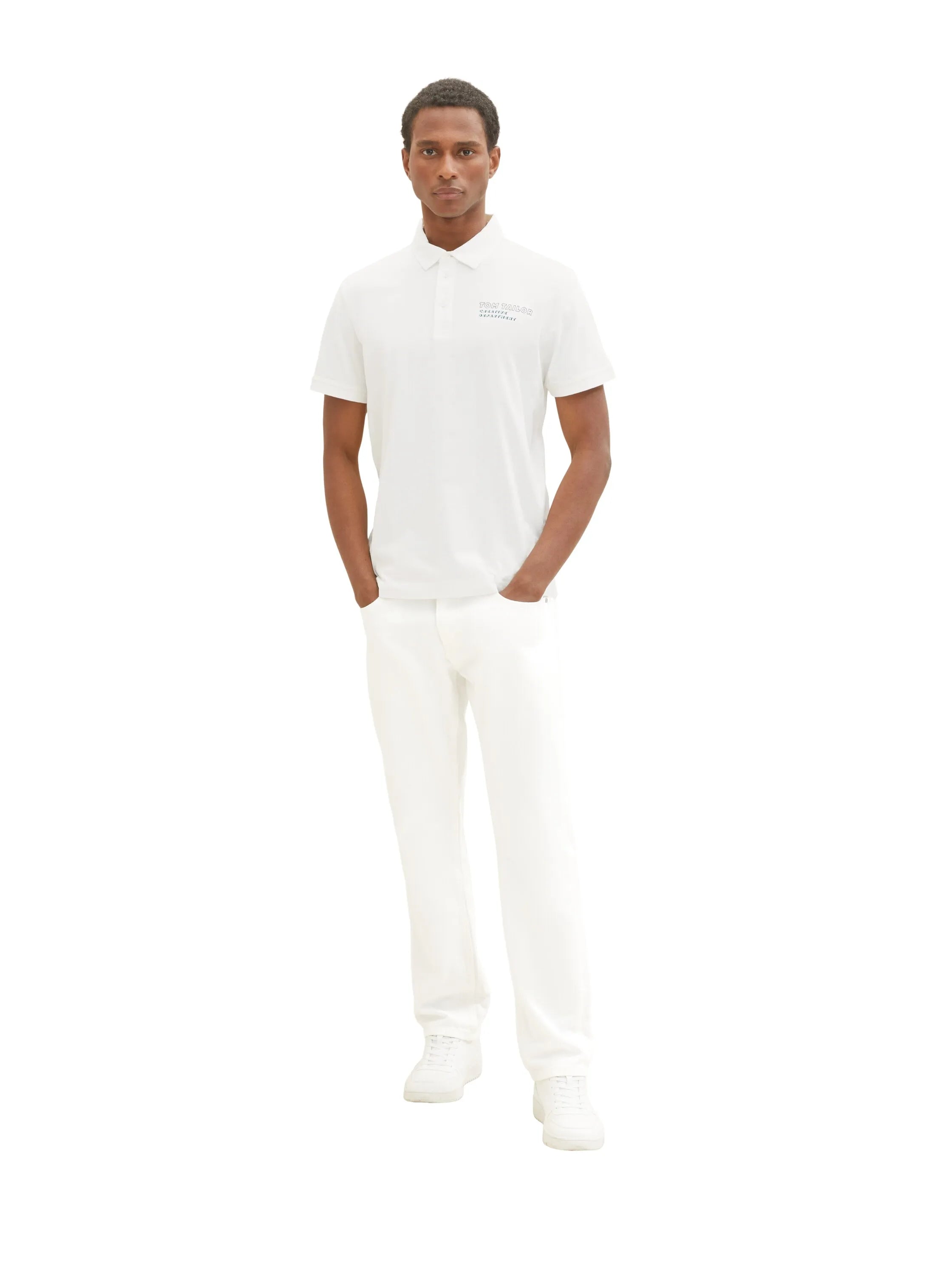 Tom Tailor Off White Men Polo Shirt with a Logo Print SKU: 1036414_10332 Image 02