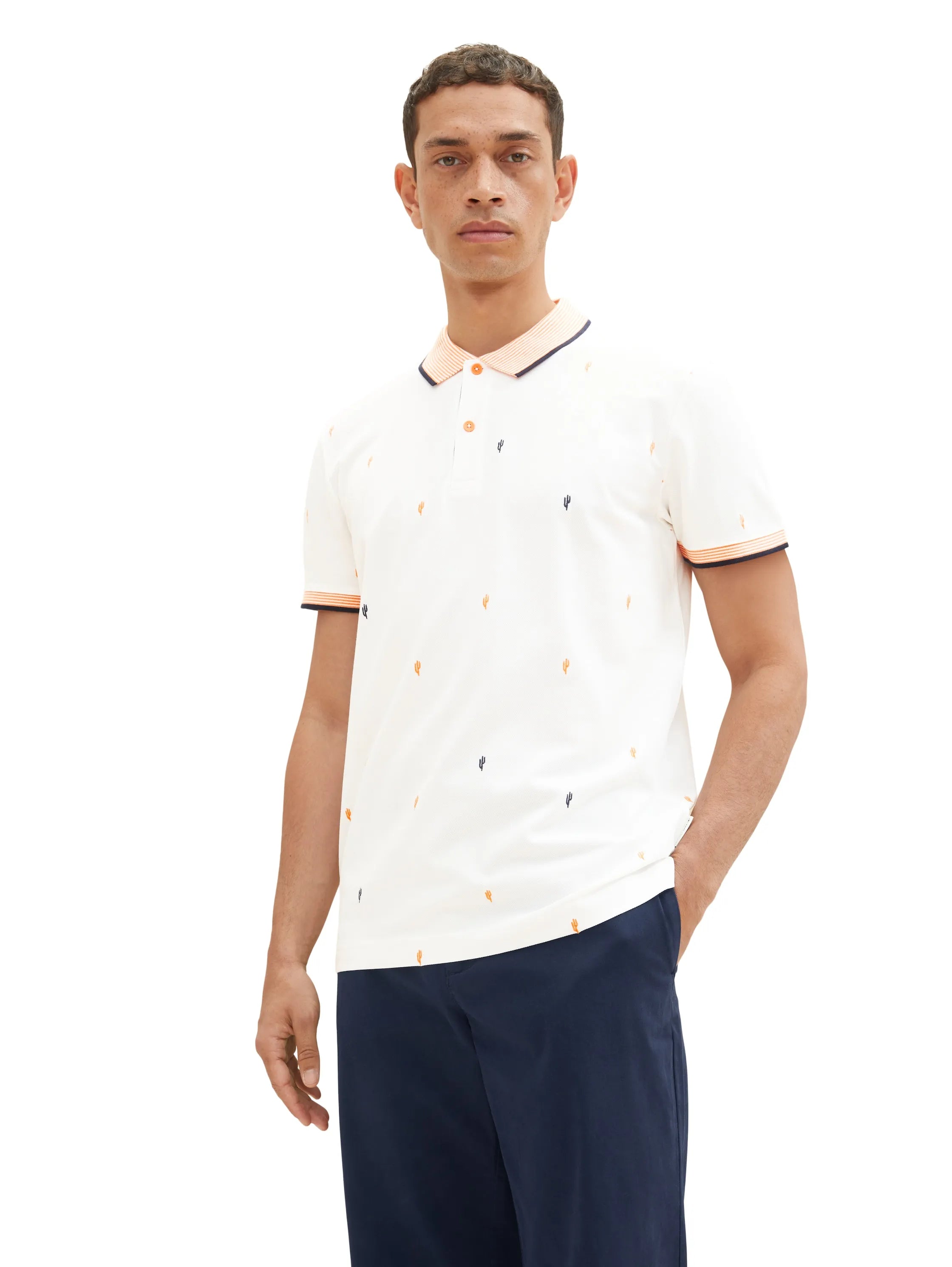 Tom Tailor Off White Scattered Design Men Regular Fit Short-Sleeved Polo Shirt SKU: 1036439_31844 Image 01