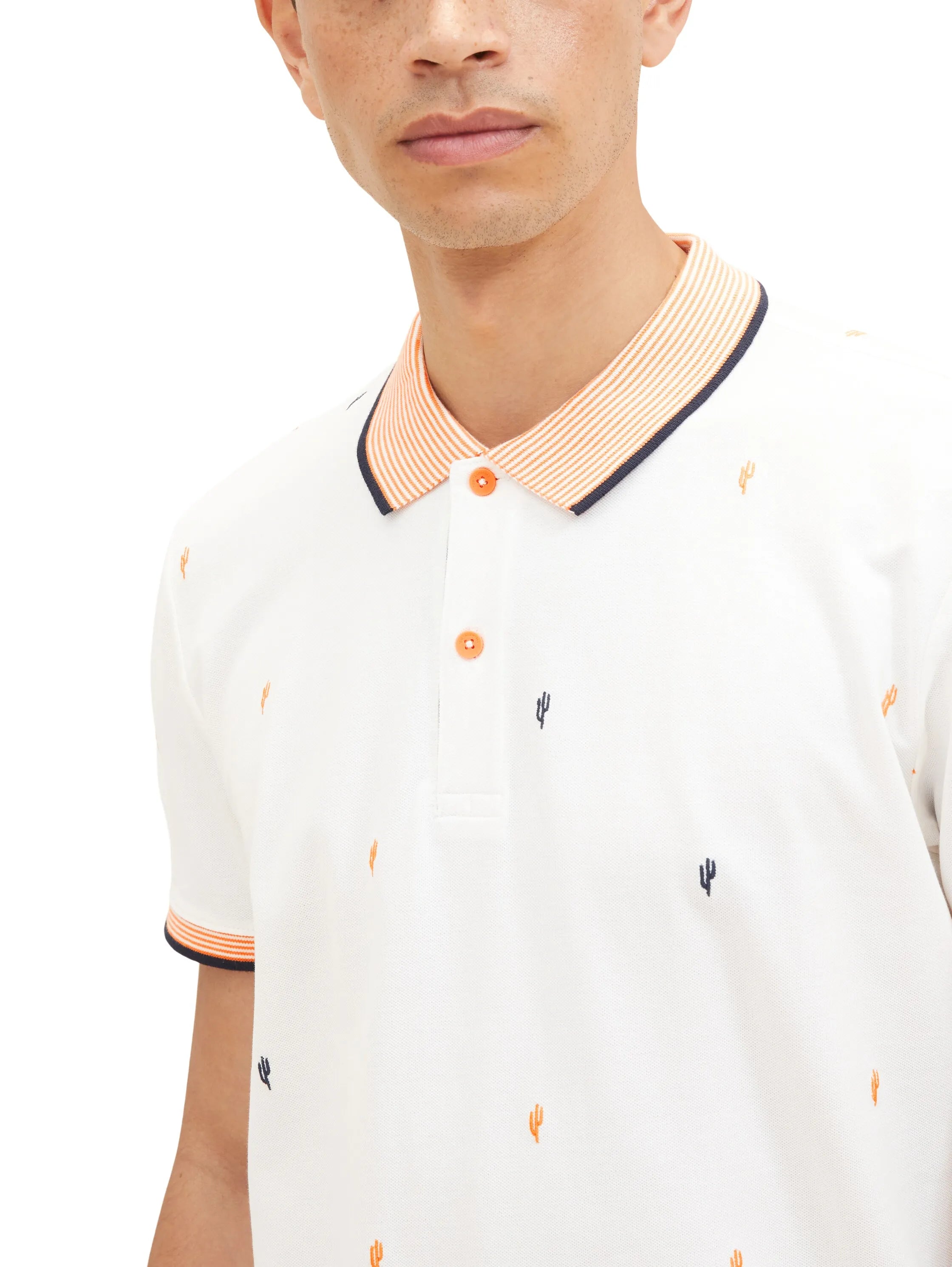 Tom Tailor Off White Scattered Design Men Regular Fit Short-Sleeved Polo Shirt SKU: 1036439_31844 Image 05