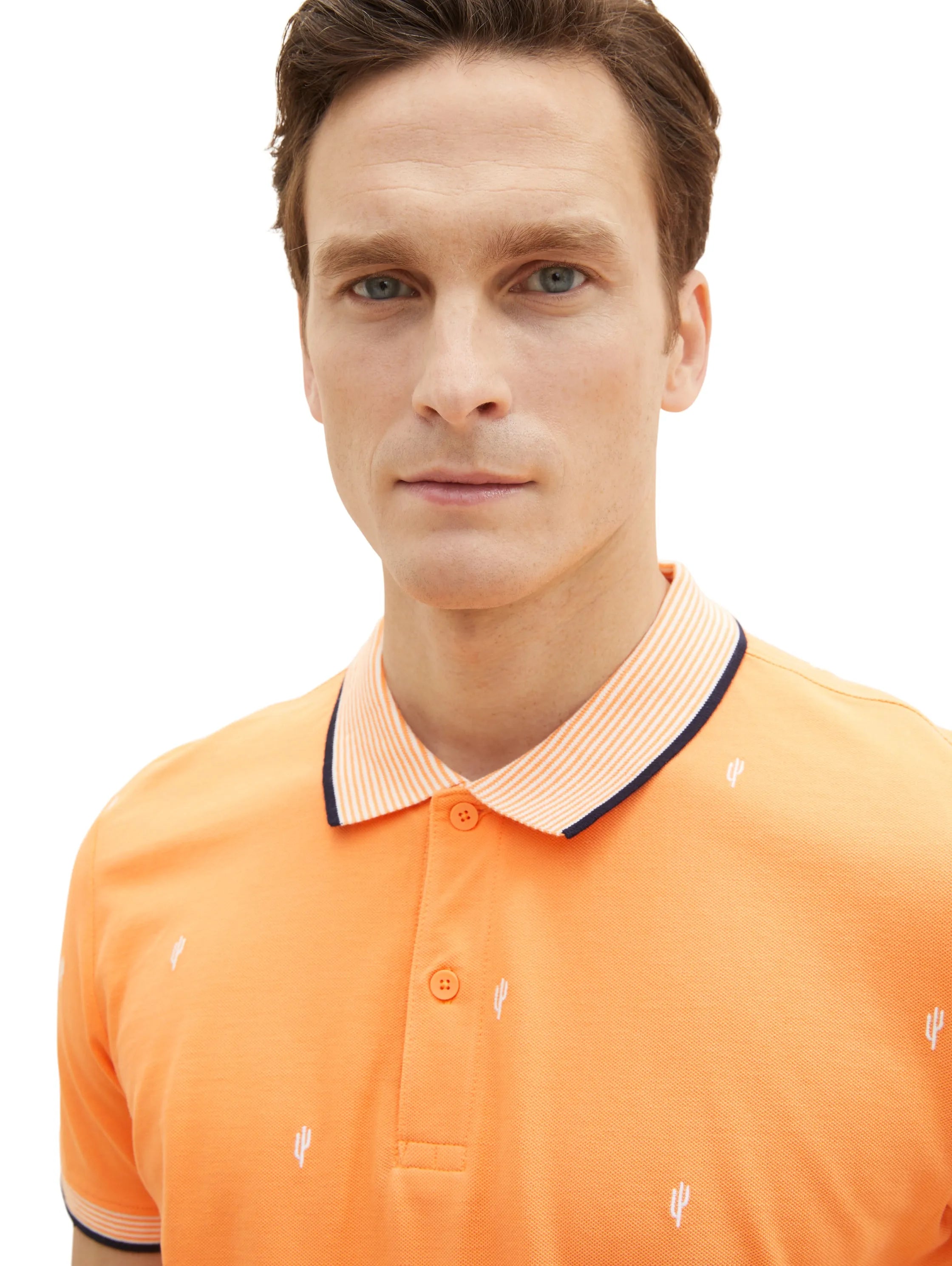 Tom Tailor Orange Tonal Scattered Design Men Regular Fit Short-Sleeved Polo Shirt SKU: 1036439_31967 Image 02