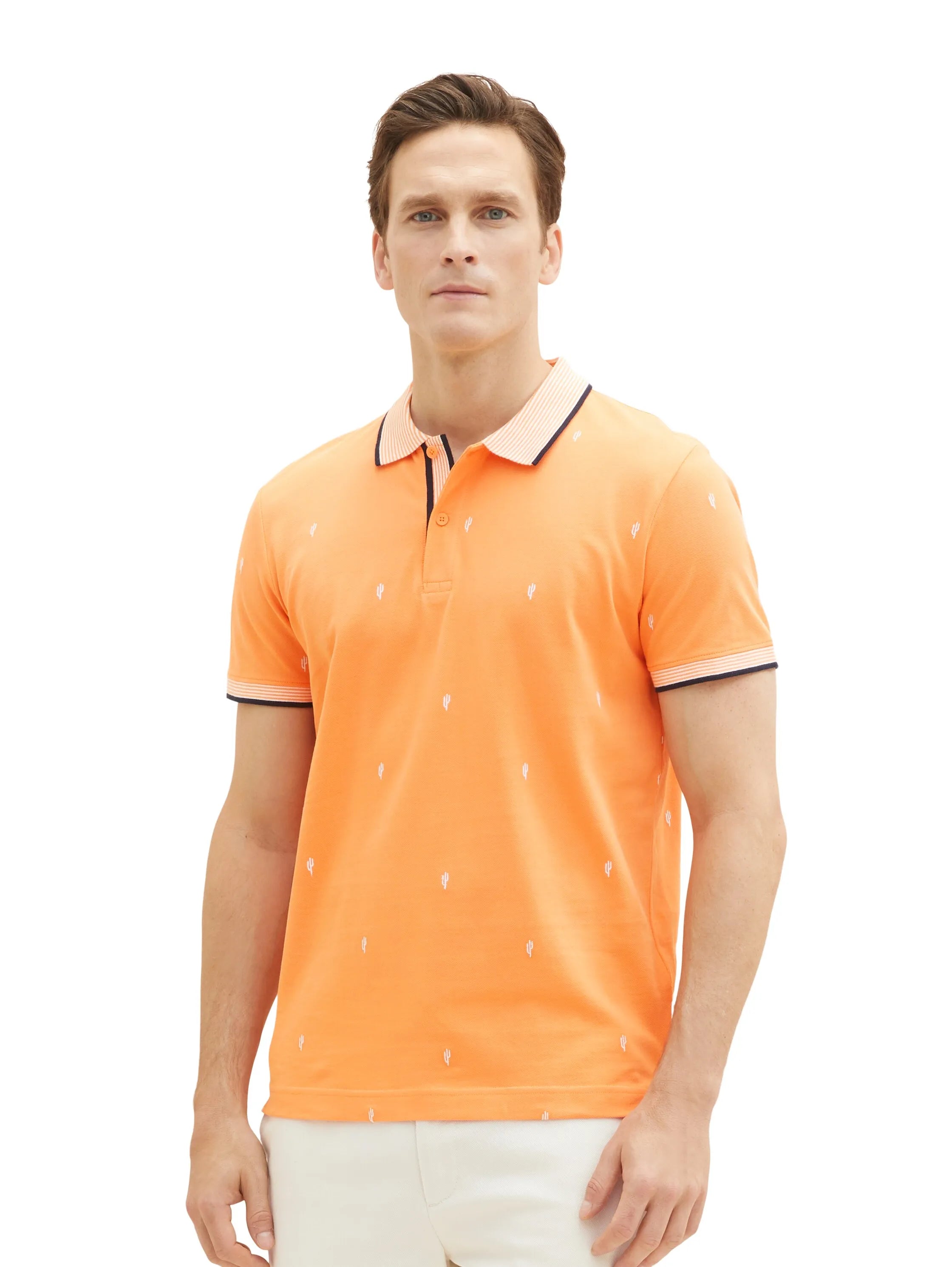Tom Tailor Orange Tonal Scattered Design Men Regular Fit Short-Sleeved Polo Shirt SKU: 1036439_31967 Image 05