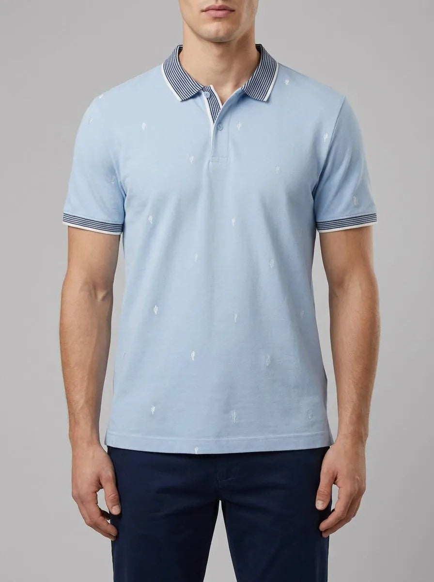 Tom Tailor Blue Tonal Scattered Design Men Regular Fit Short-Sleeved Polo Shirt SKU: 1036439_31968 Image 00