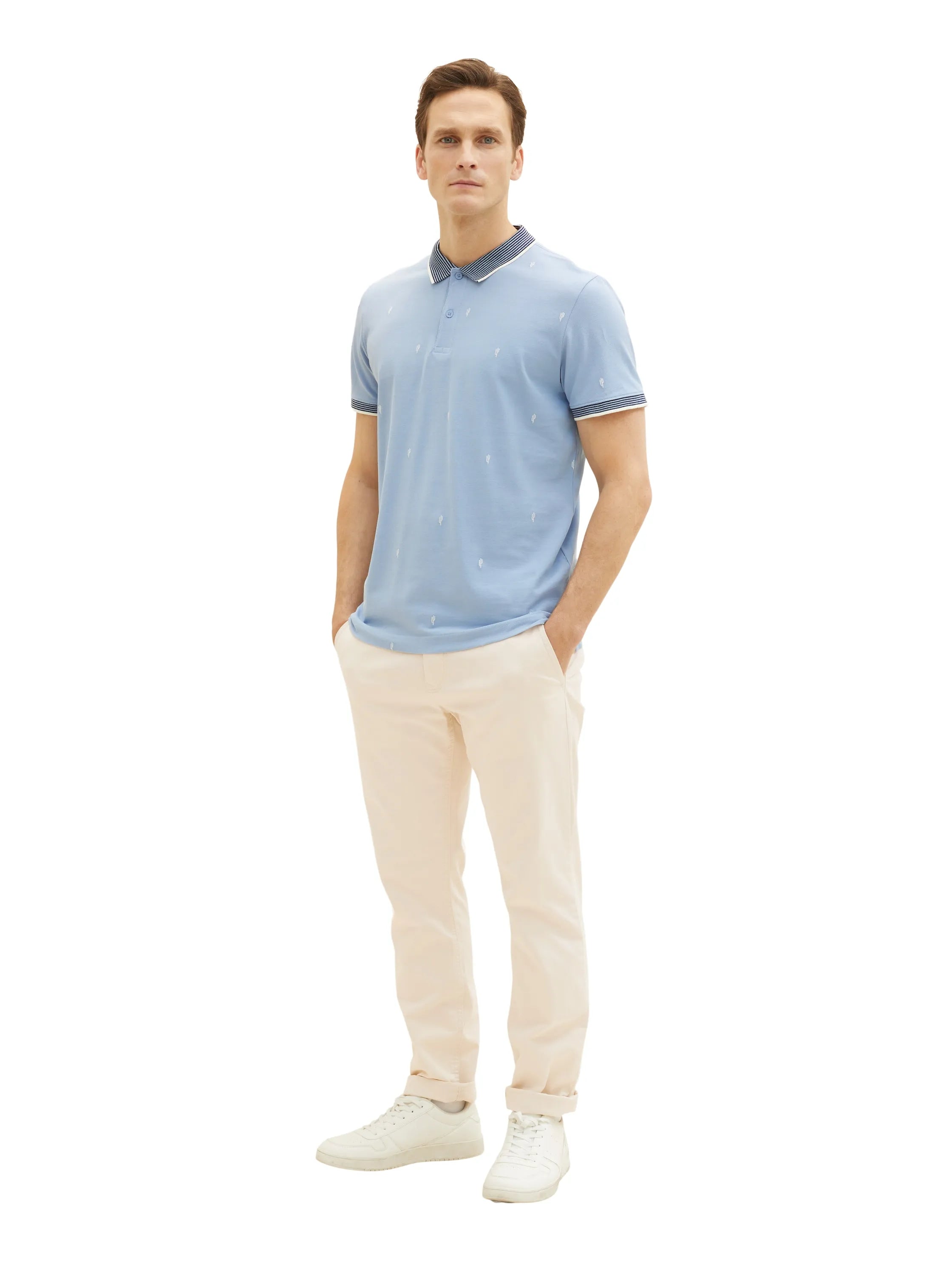 Tom Tailor Blue Tonal Scattered Design Men Regular Fit Short-Sleeved Polo Shirt SKU: 1036439_31968 Image 02