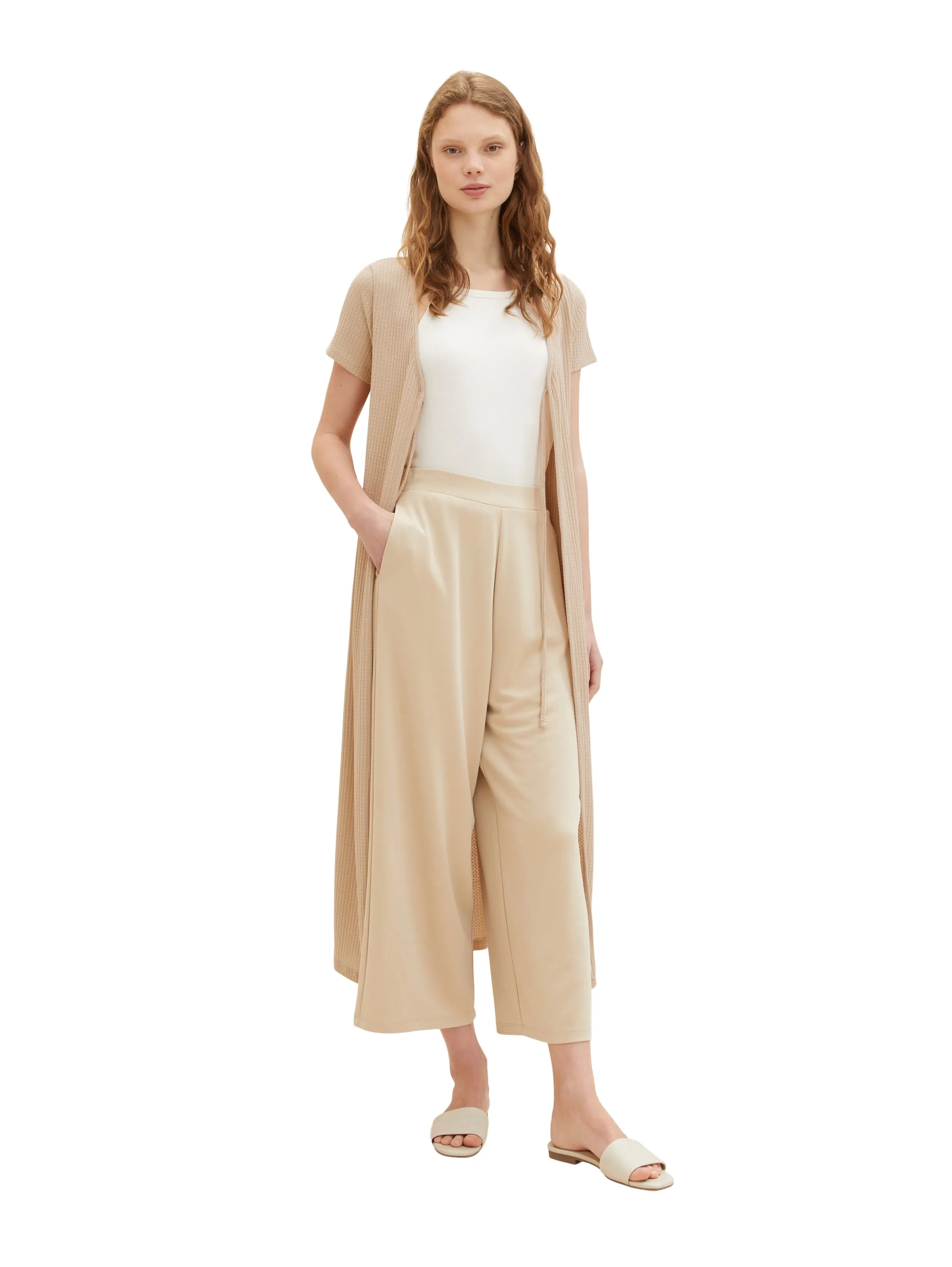 Denim Tom Tailor Dusty Sand Beige Women Long Cardigan with a Waffle Texture SKU: 1036567_31700 Image 02