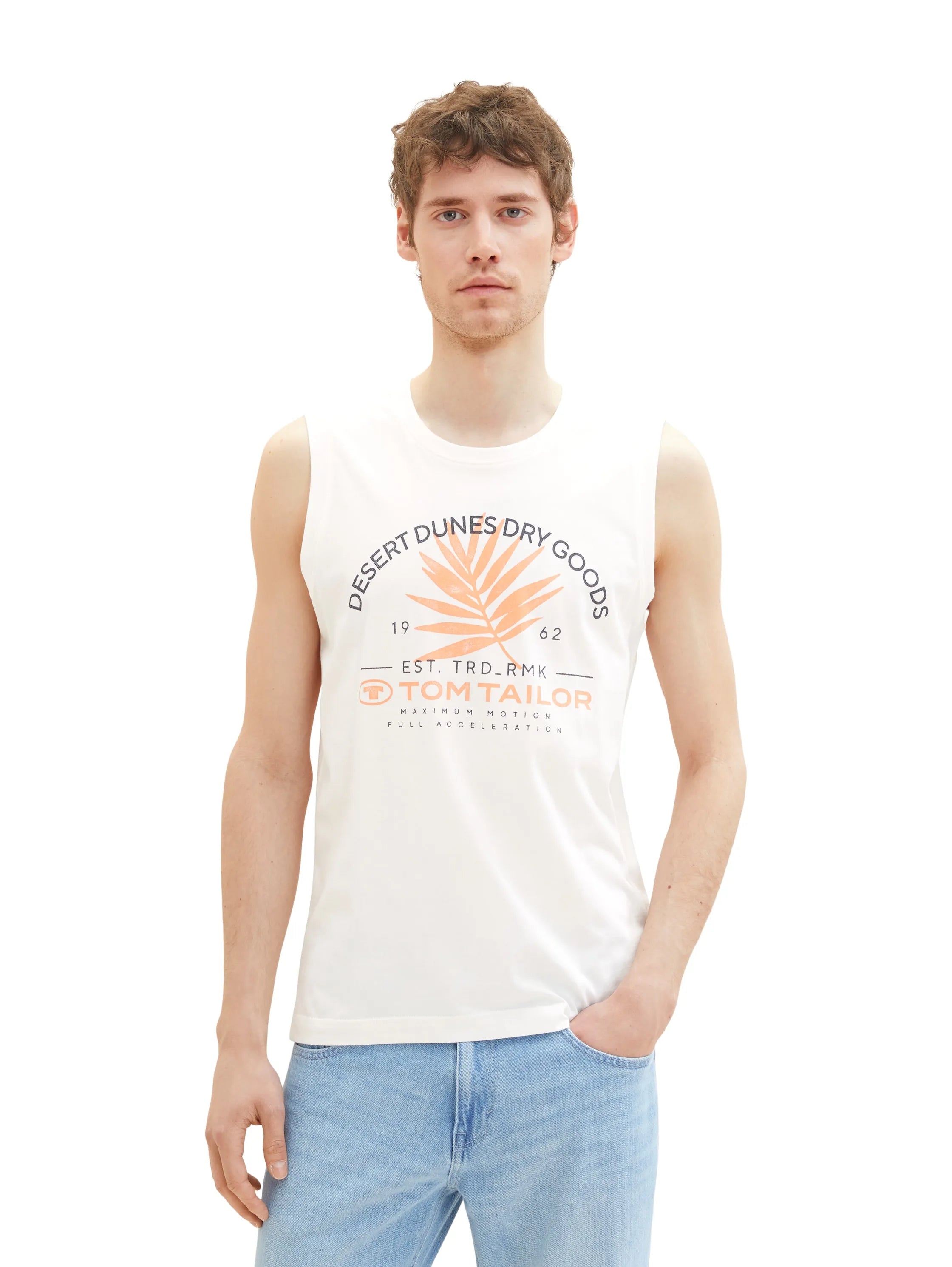 Tom Tailor Off White Men Tank Top with a Print SKU: 1036574_10332 Image 05