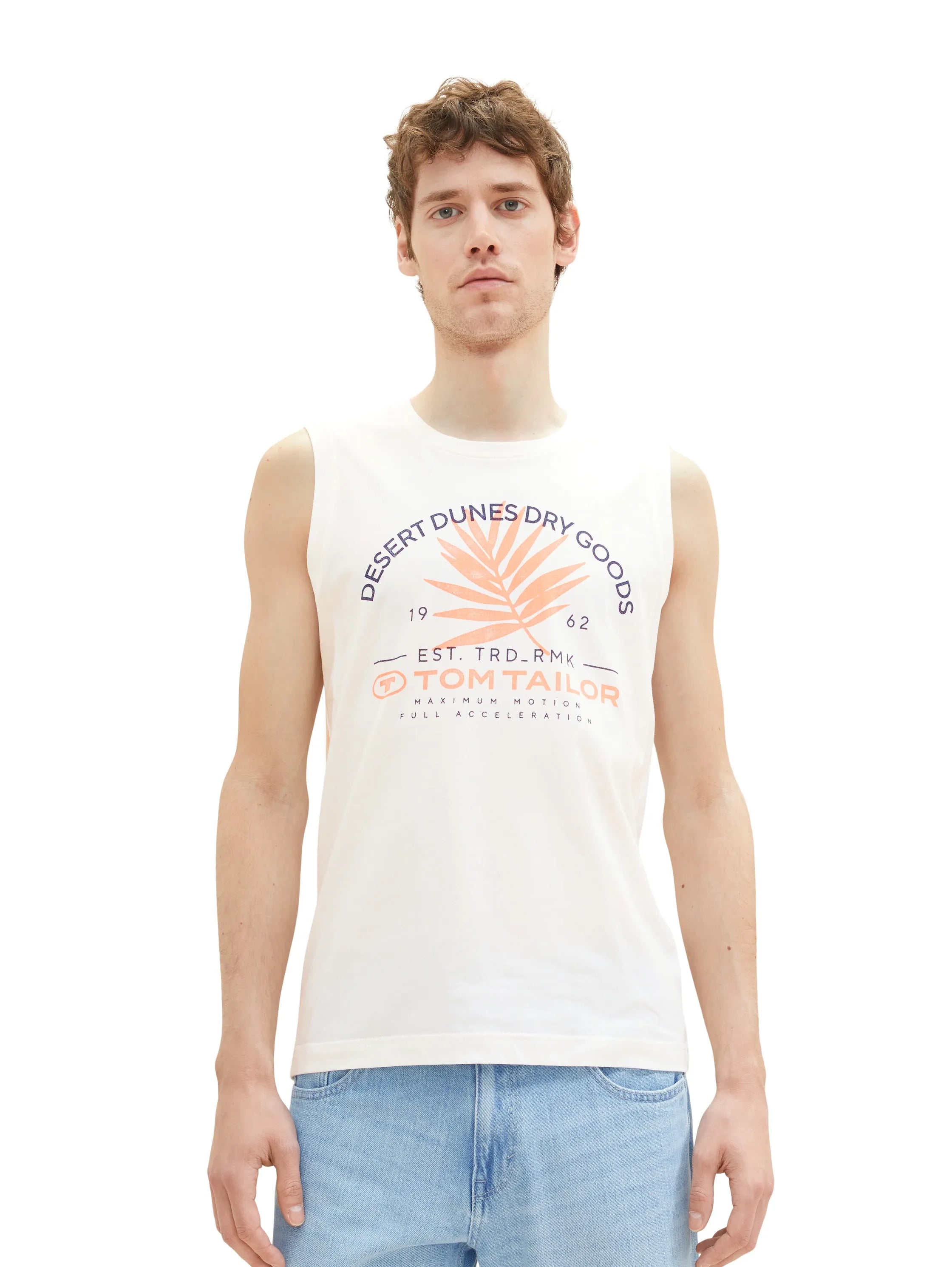 Tom Tailor Off White Men Tank Top with a Print SKU: 1036574_10332 Image 06