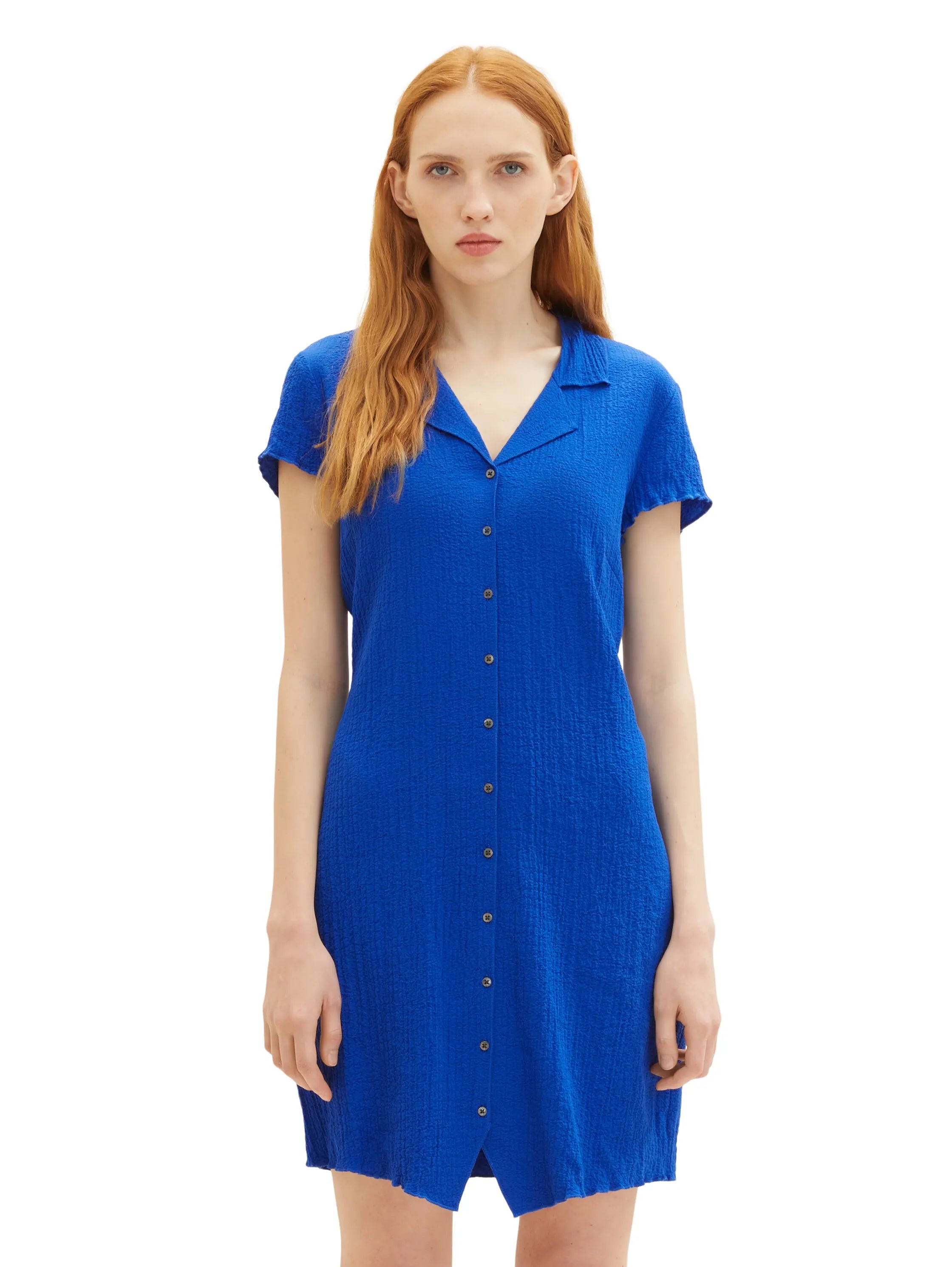 Denim Tom Tailor Shiny Royal Blue Women Dress with a Collar SKU: 1036612_14531 Image 04