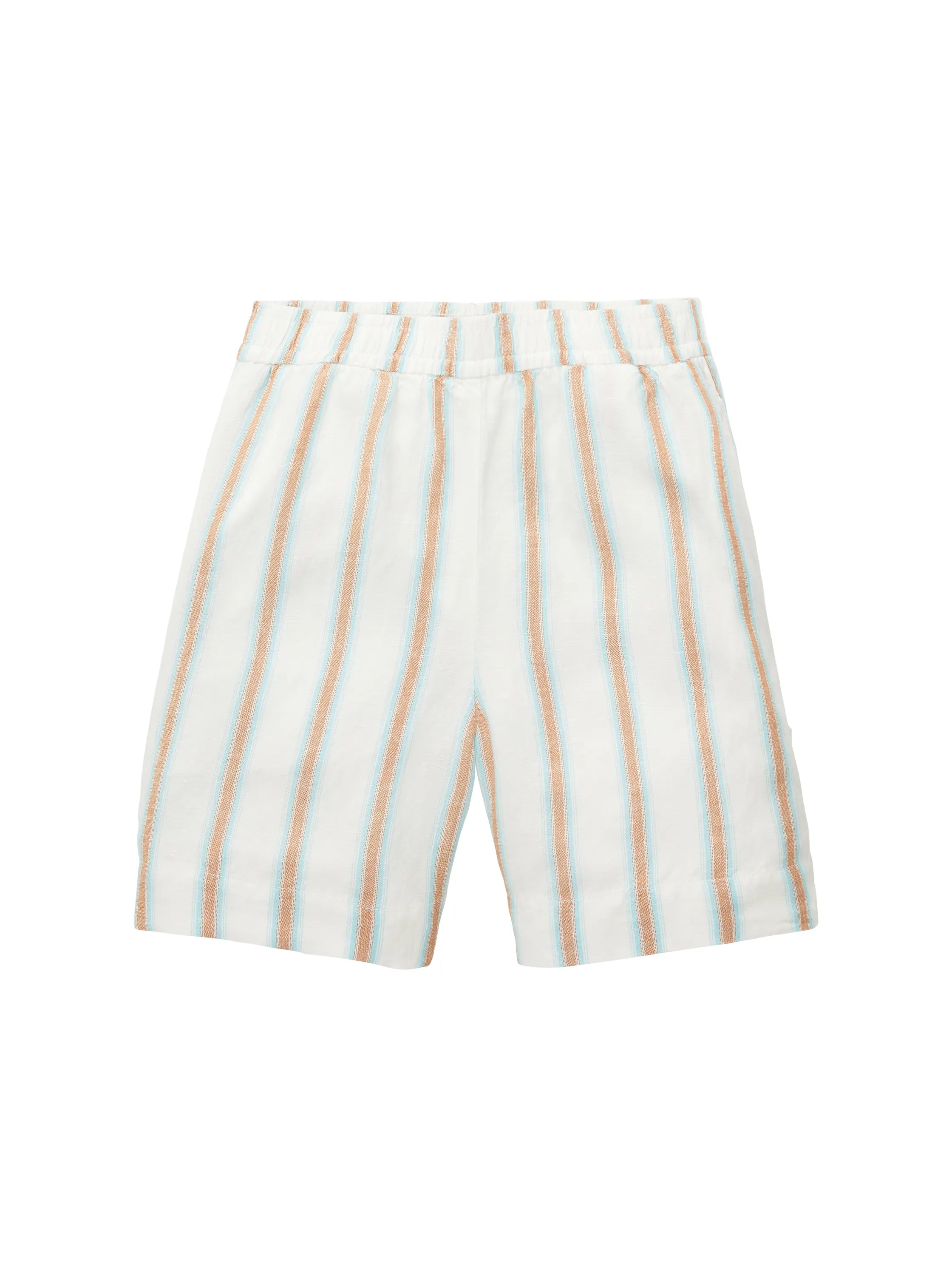 Tom Tailor Offwhite Brown Vertical Stripe Women Bermuda Shorts with Linen SKU: 1036640_31948 Image 08