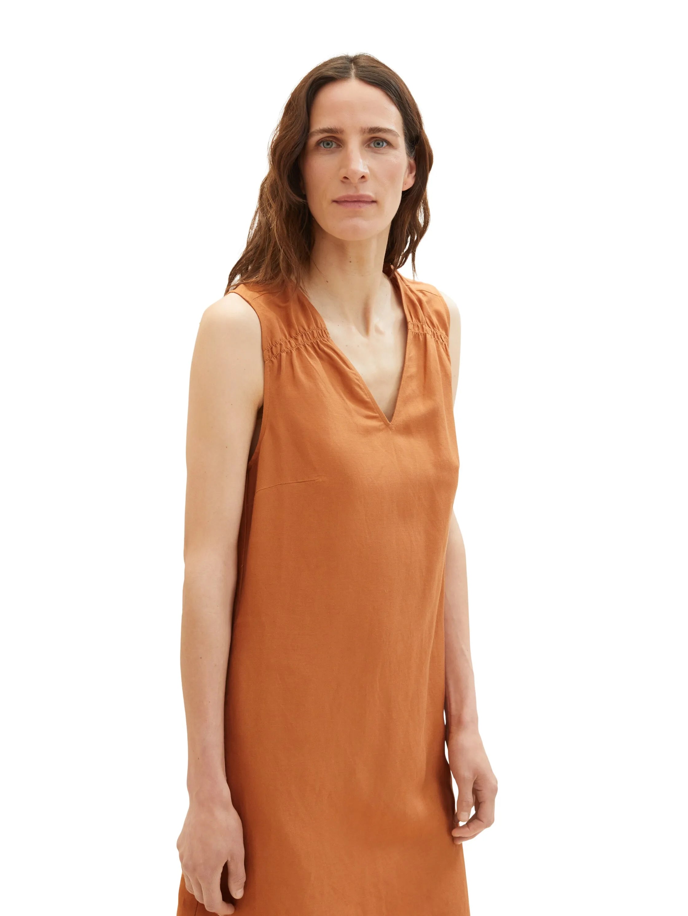 Tom Tailor Terracotta Brown Women Dress with Linen SKU: 1036663_31650 Image 01