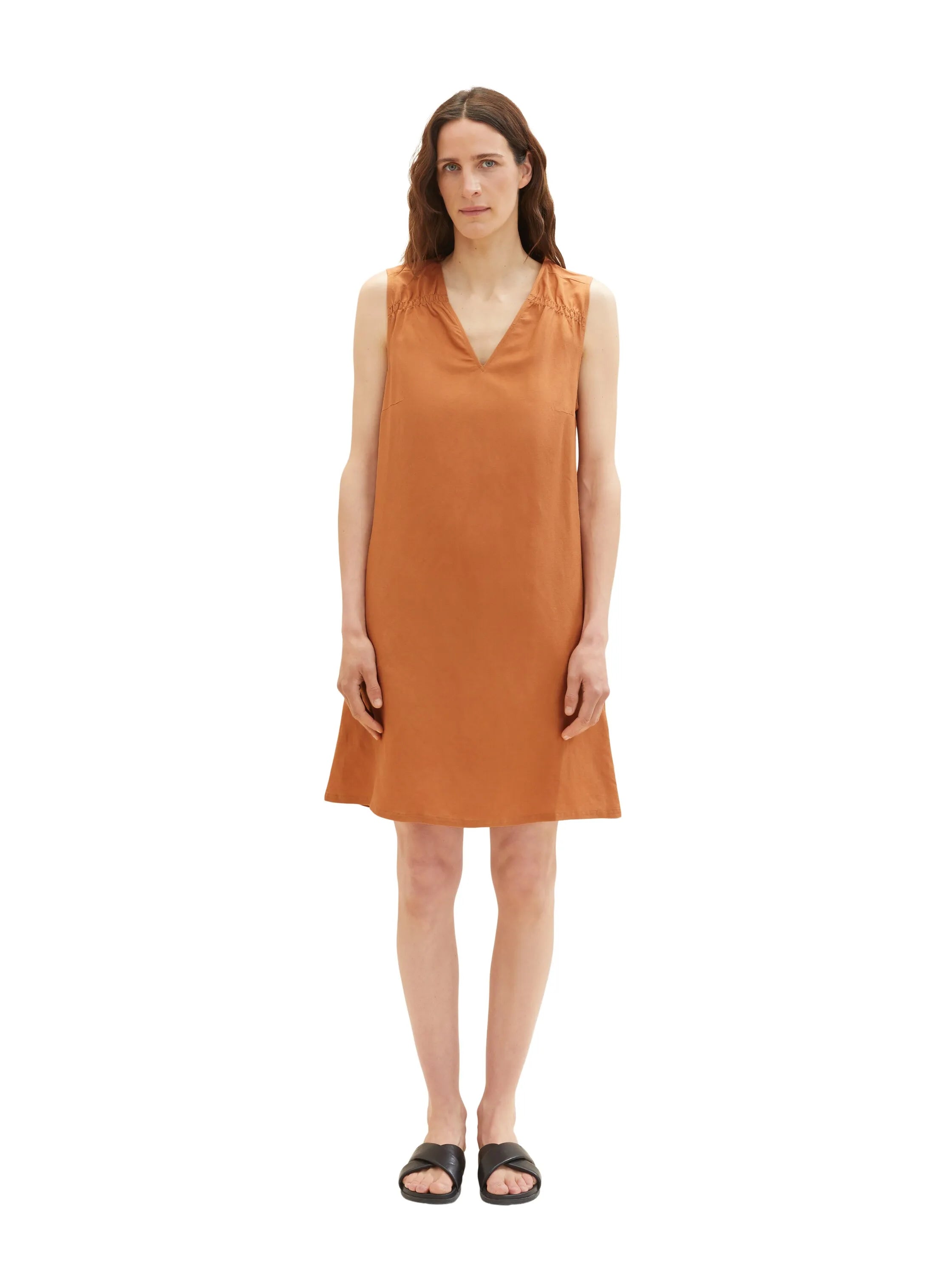 Tom Tailor Terracotta Brown Women Dress with Linen SKU: 1036663_31650 Image 04
