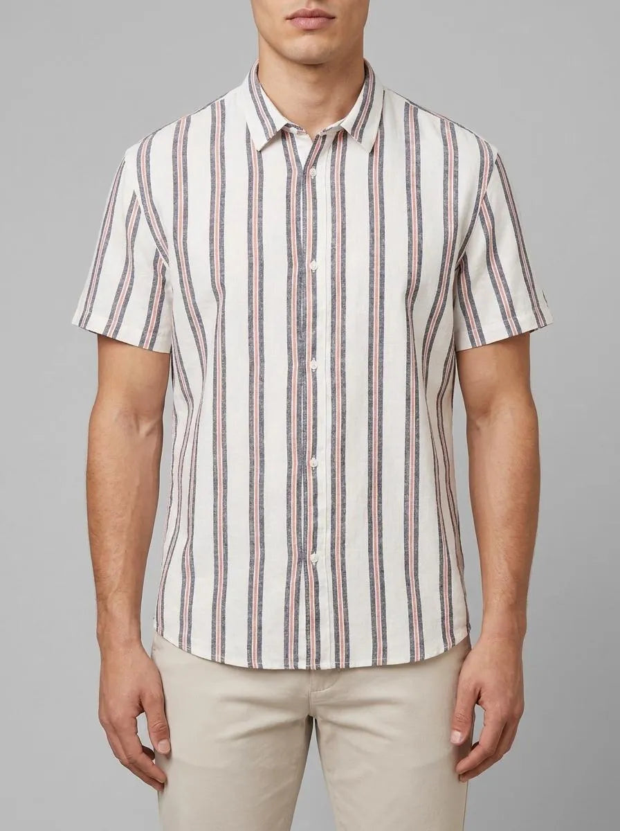 Denim Tom Tailor White Navy Red Stripe Men Striped Shirt SKU: 1037198_32131 Image 00