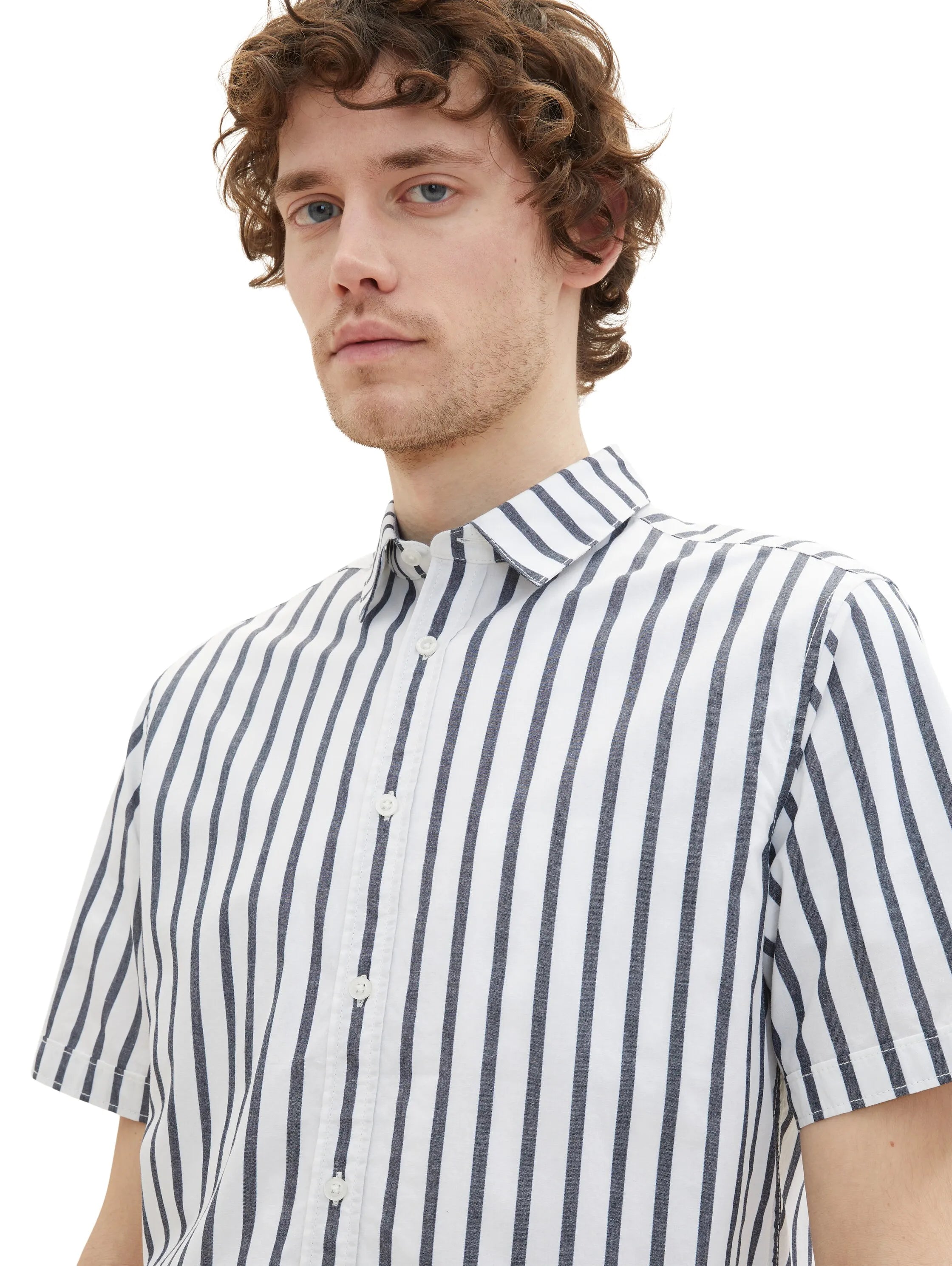 Tom Tailor Navy Off White Stripe Men Gestreiftes Hemd SKU: 1037282_31785 Image 05