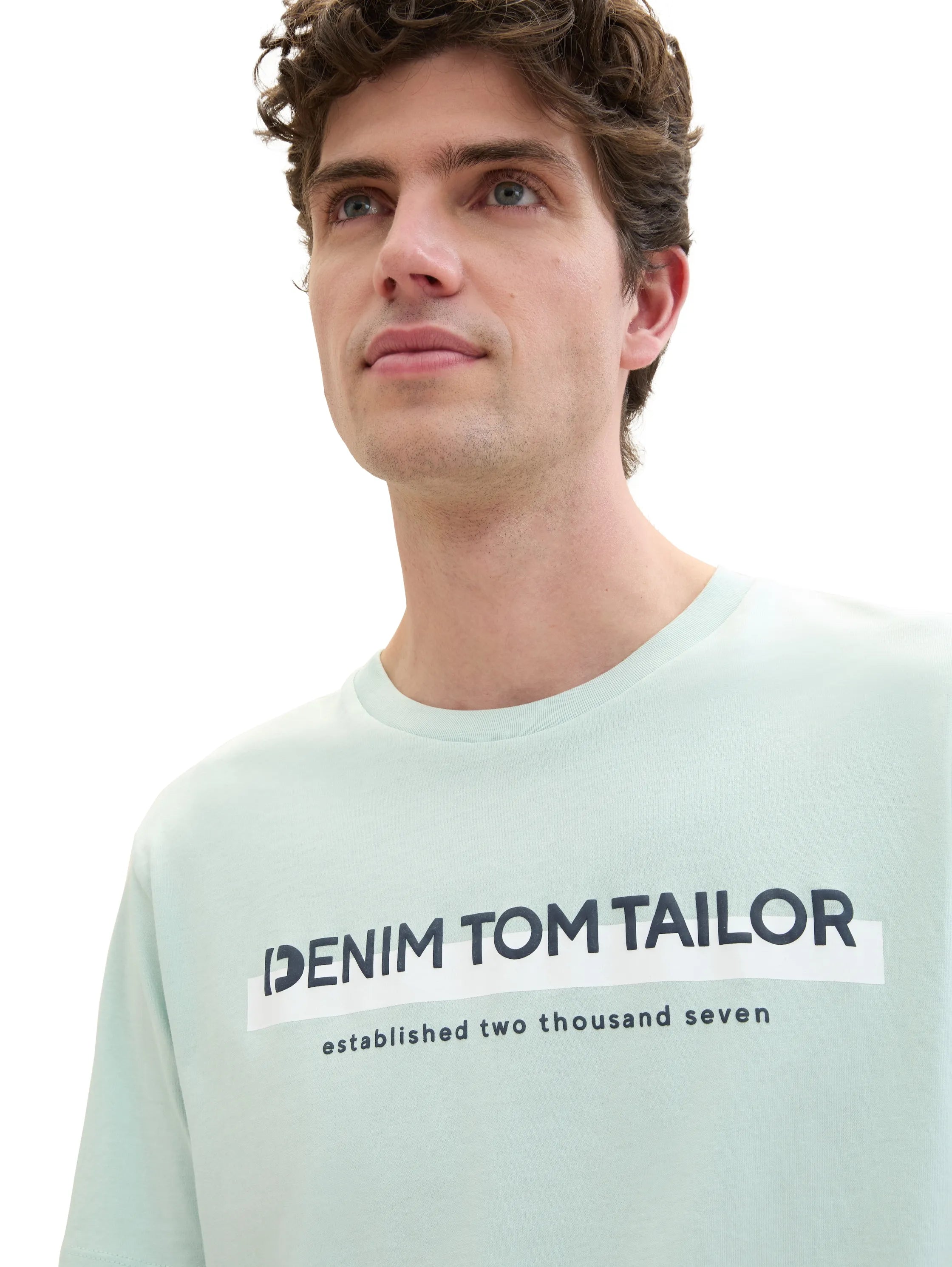 Denim Tom Tailor Sea Foam Men T-Shirt with Logo Print SKU: 1037653_17549 Image 05