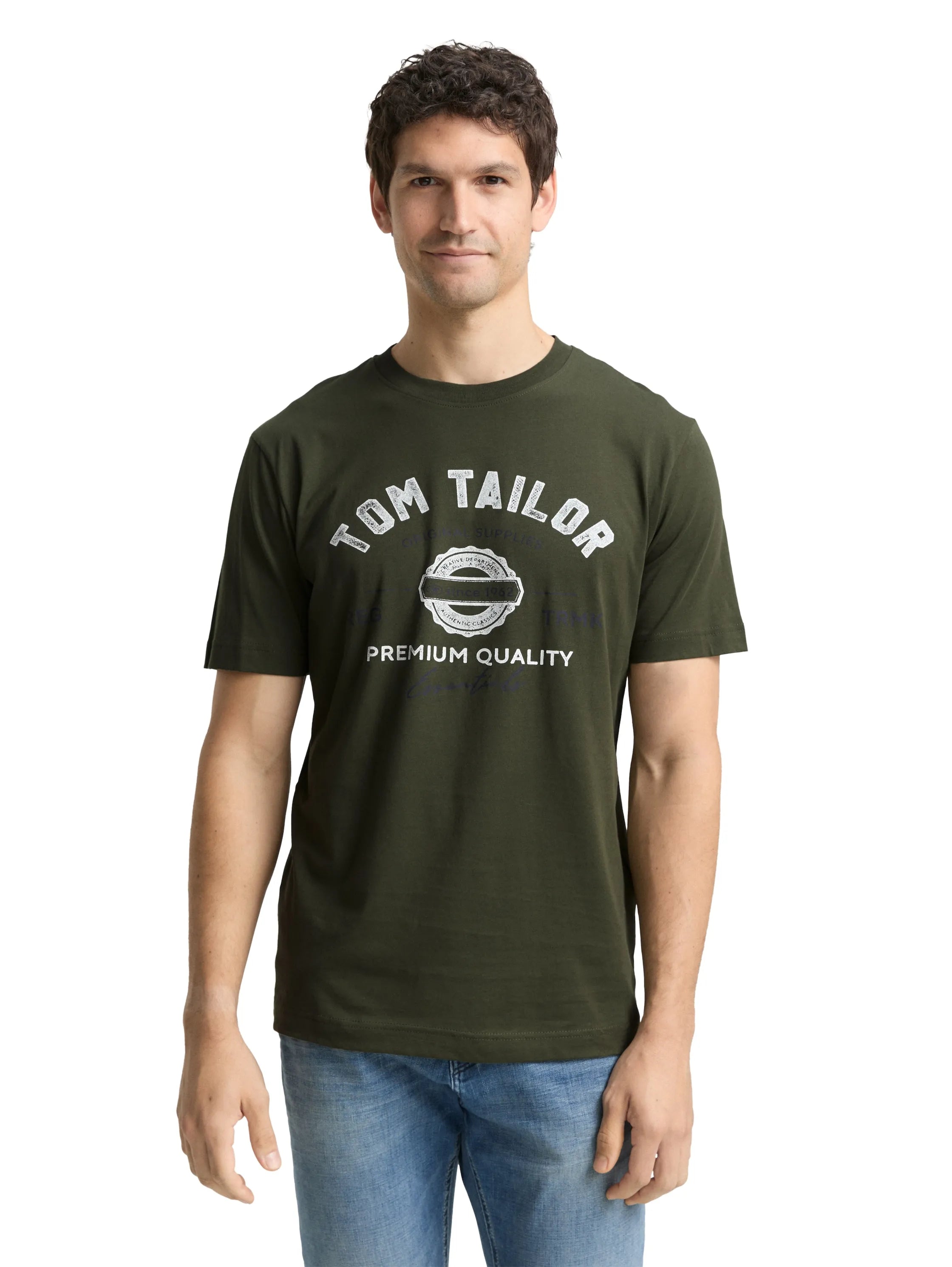 Tom Tailor Deep Forest Green Men T-Shirt with Logo Print SKU: 1037735_10920 Image 03