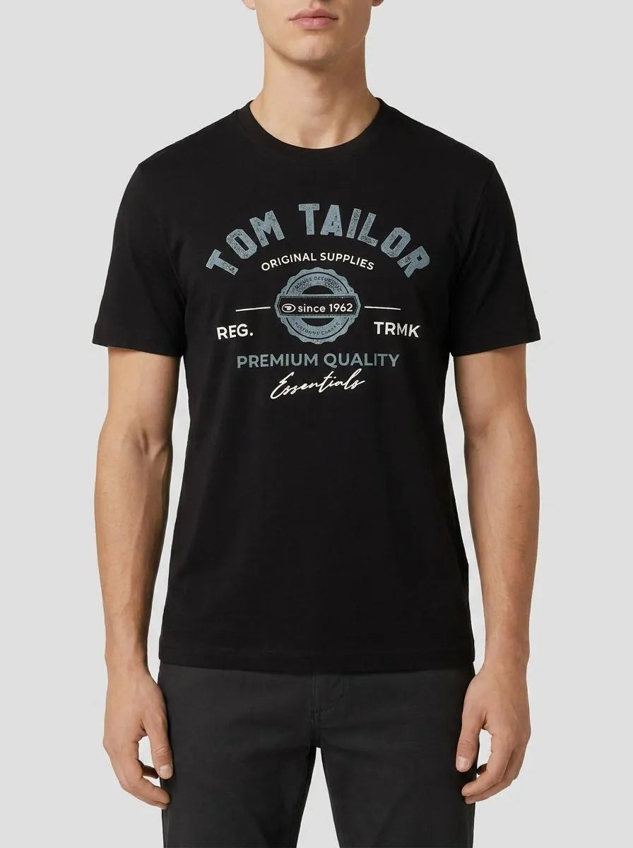 Tom Tailor Black Men T-Shirt with Logo Print SKU: 1037735_29999 Image 00