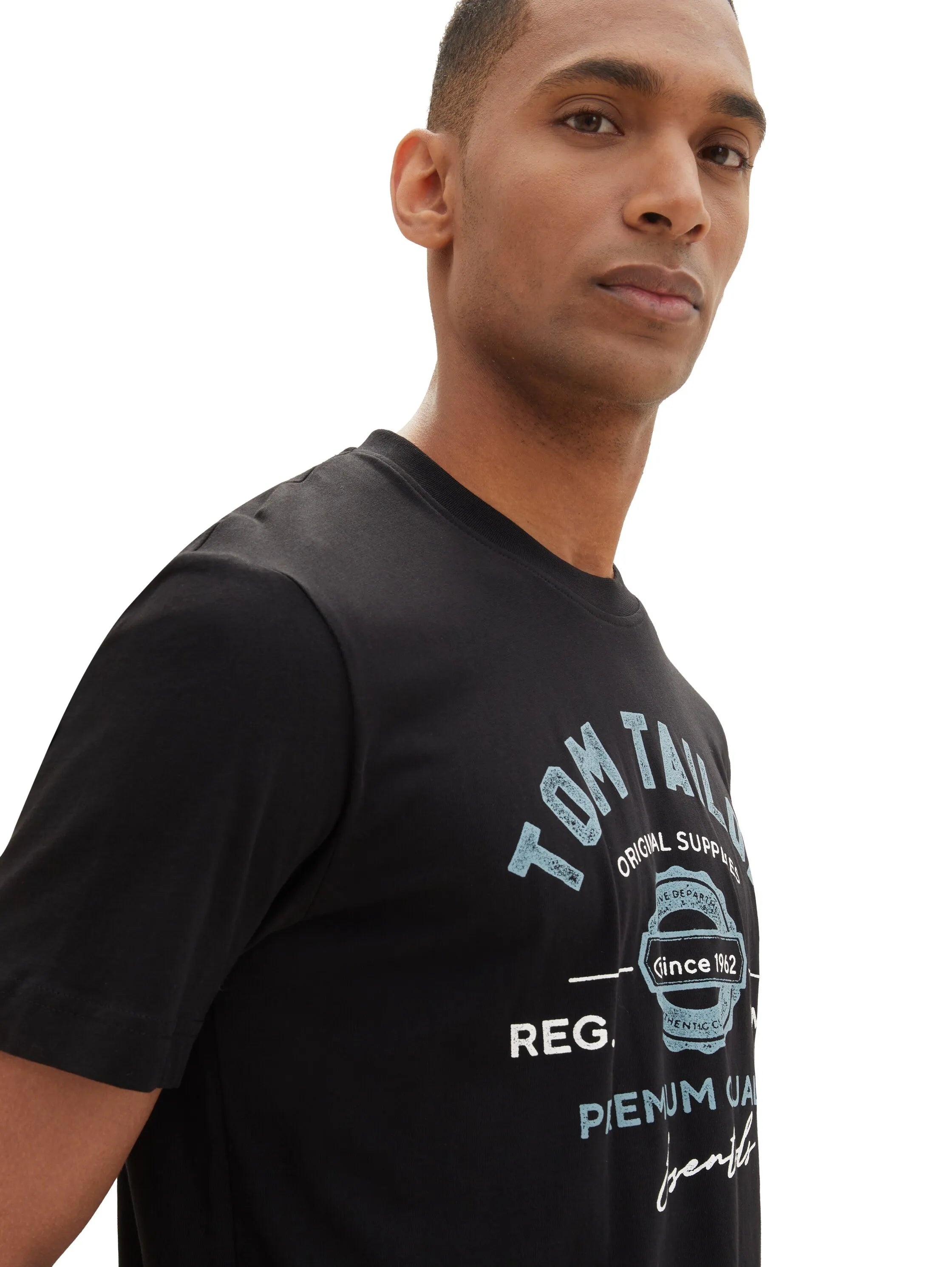 Tom Tailor Black Men T-Shirt with Logo Print SKU: 1037735_29999 Image 05