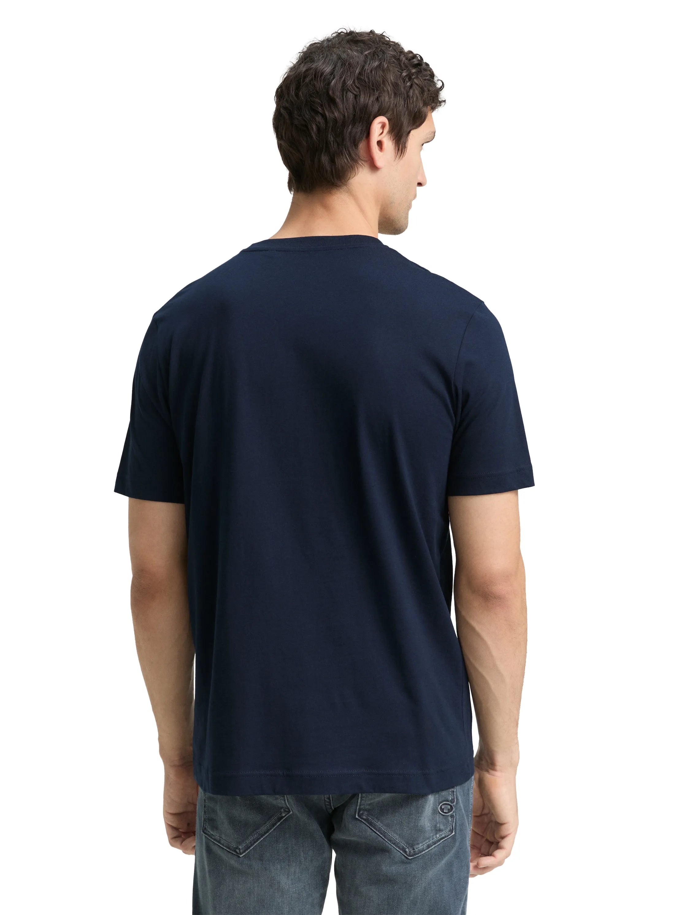 Tom Tailor Dark Blue Silhouette Men T-Shirt with Logo Print SKU: 1037735_40004 Image 02