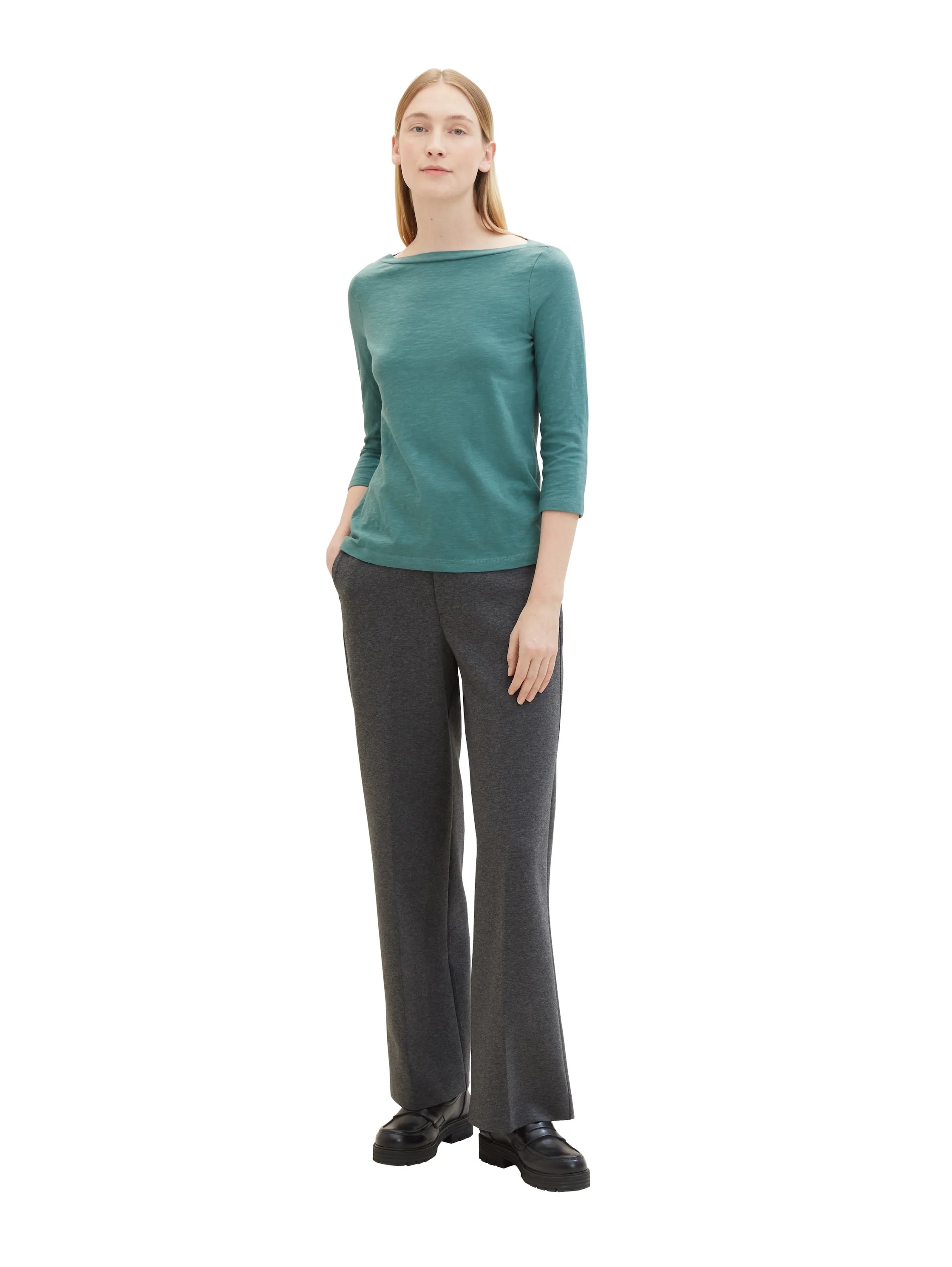 Tom Tailor Sea Pine Green Women T-Shirt with a Submarine Neckline SKU: 1038028_10697 Image 02
