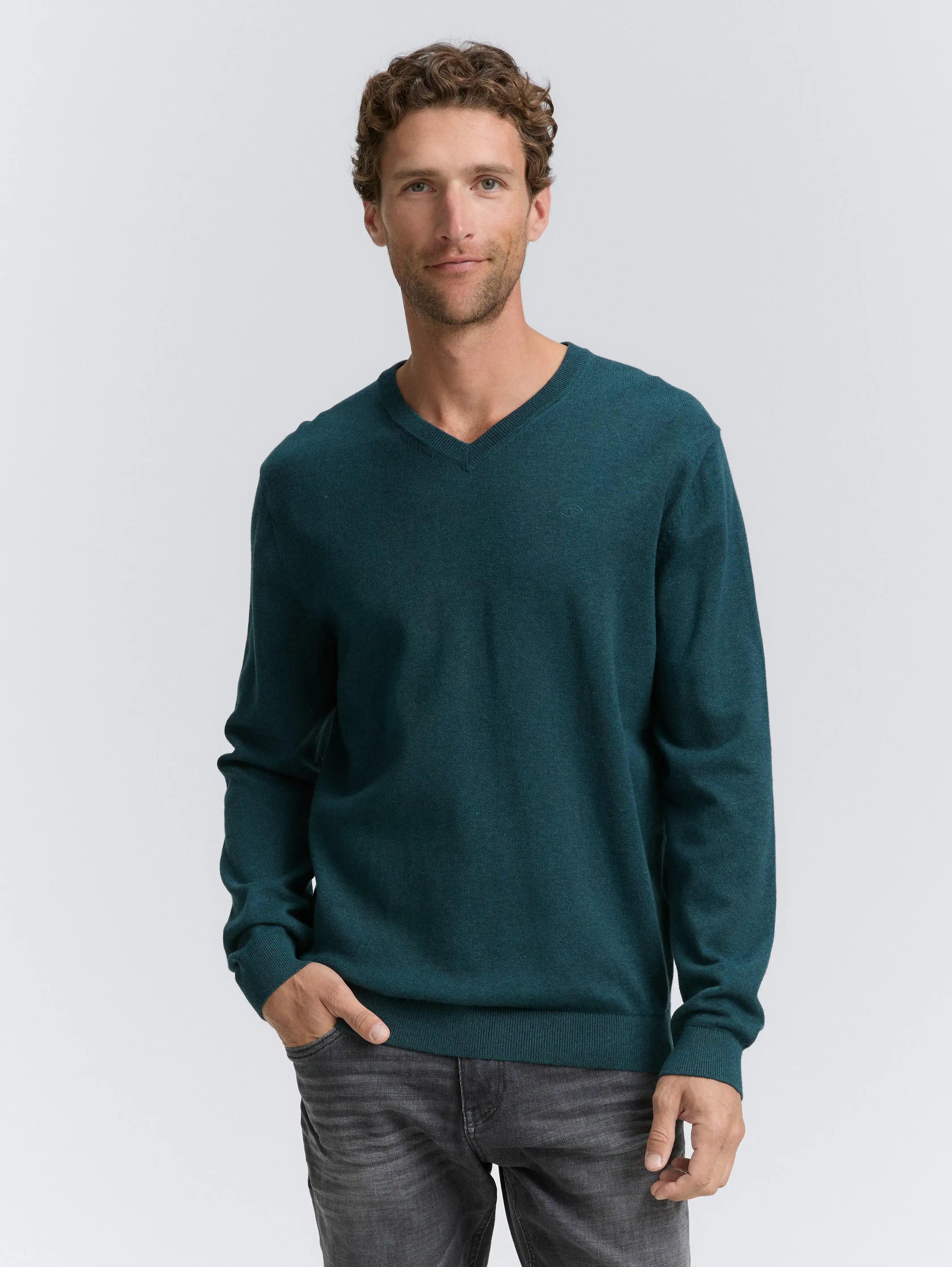 Tom Tailor_0_Cotton V-Neck Knitted Jumper_1039811_21545_02