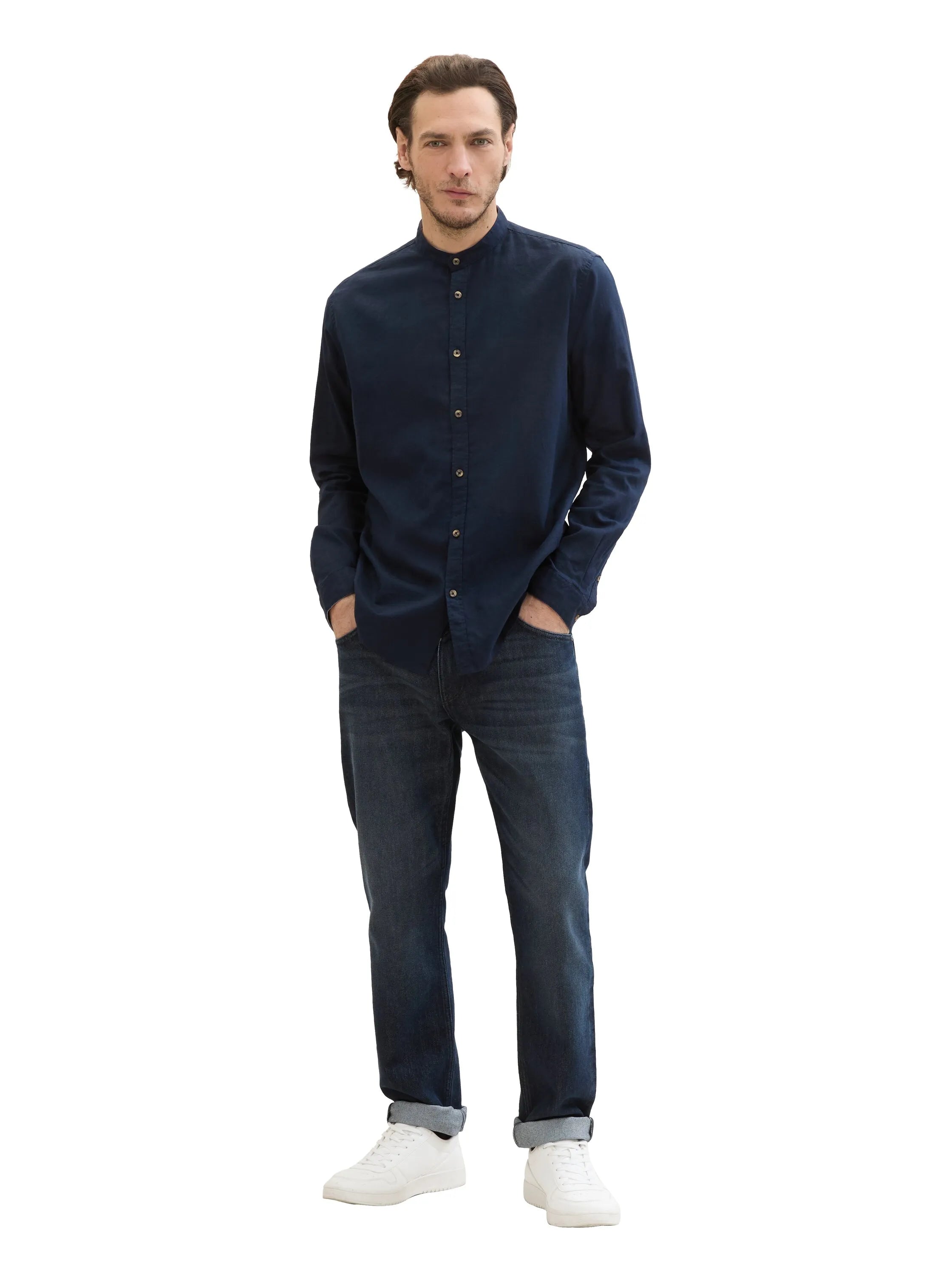 Tom Tailor Sky Captain Blue Men Shirt with Linen SKU: 1040140_10668 Image 02