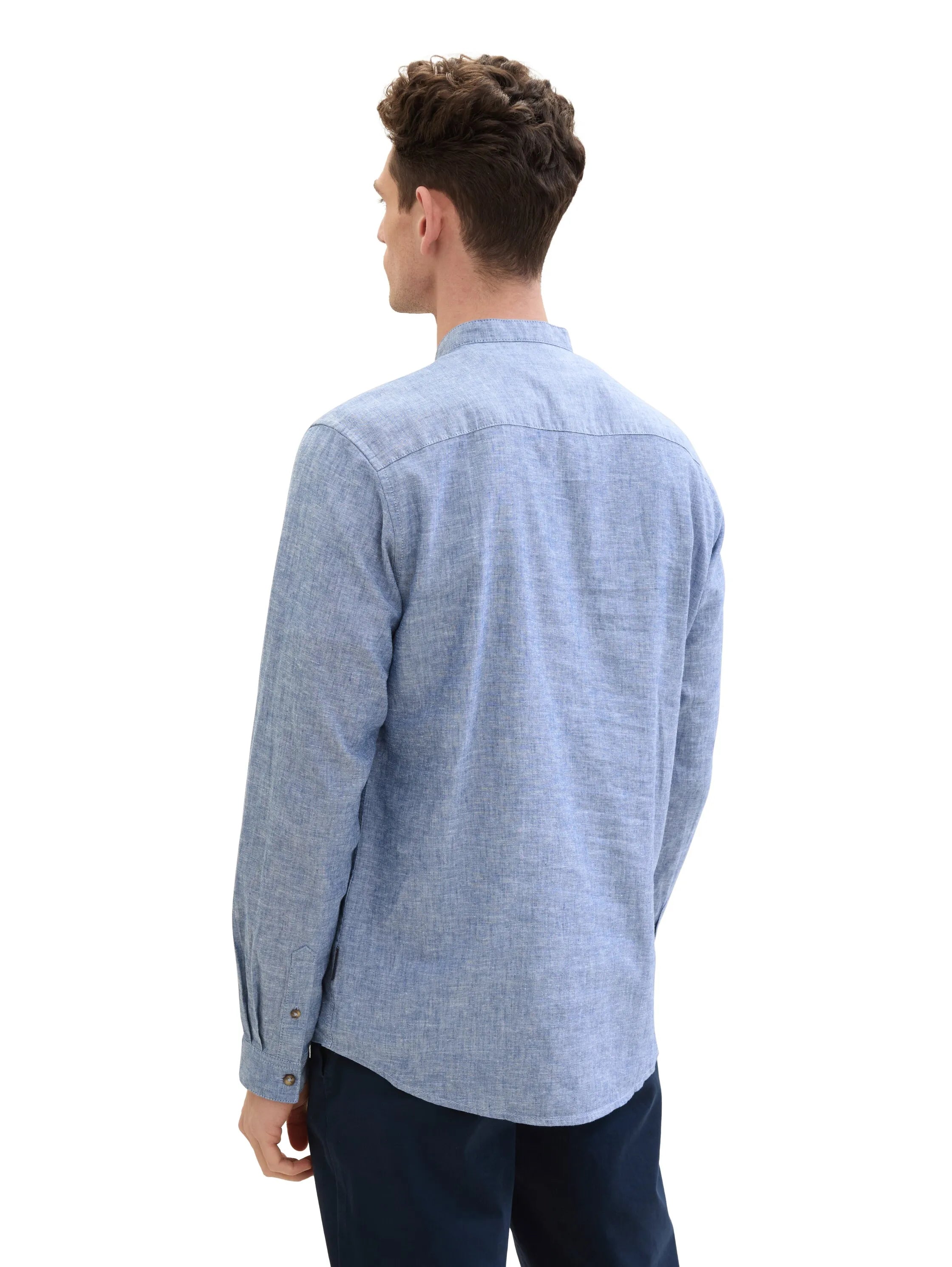 Tom Tailor Leasure Blue Chambray Men Shirt with Linen SKU: 1040140_34922 Image 03
