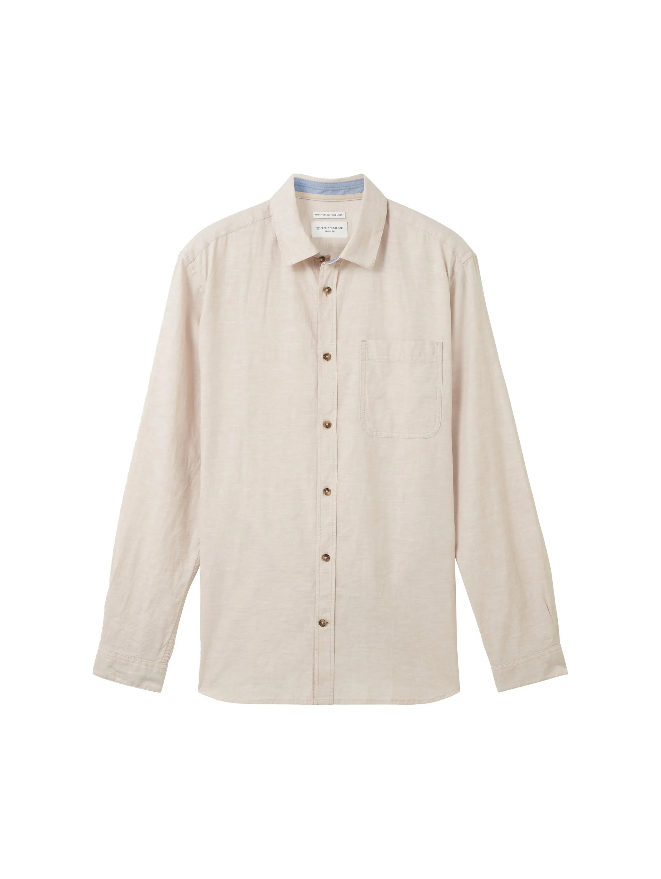 Tom Tailor Caramel Beige Chambray Men Regular-Fit Shirt with Linen SKU: 1040141_31235 Image 07
