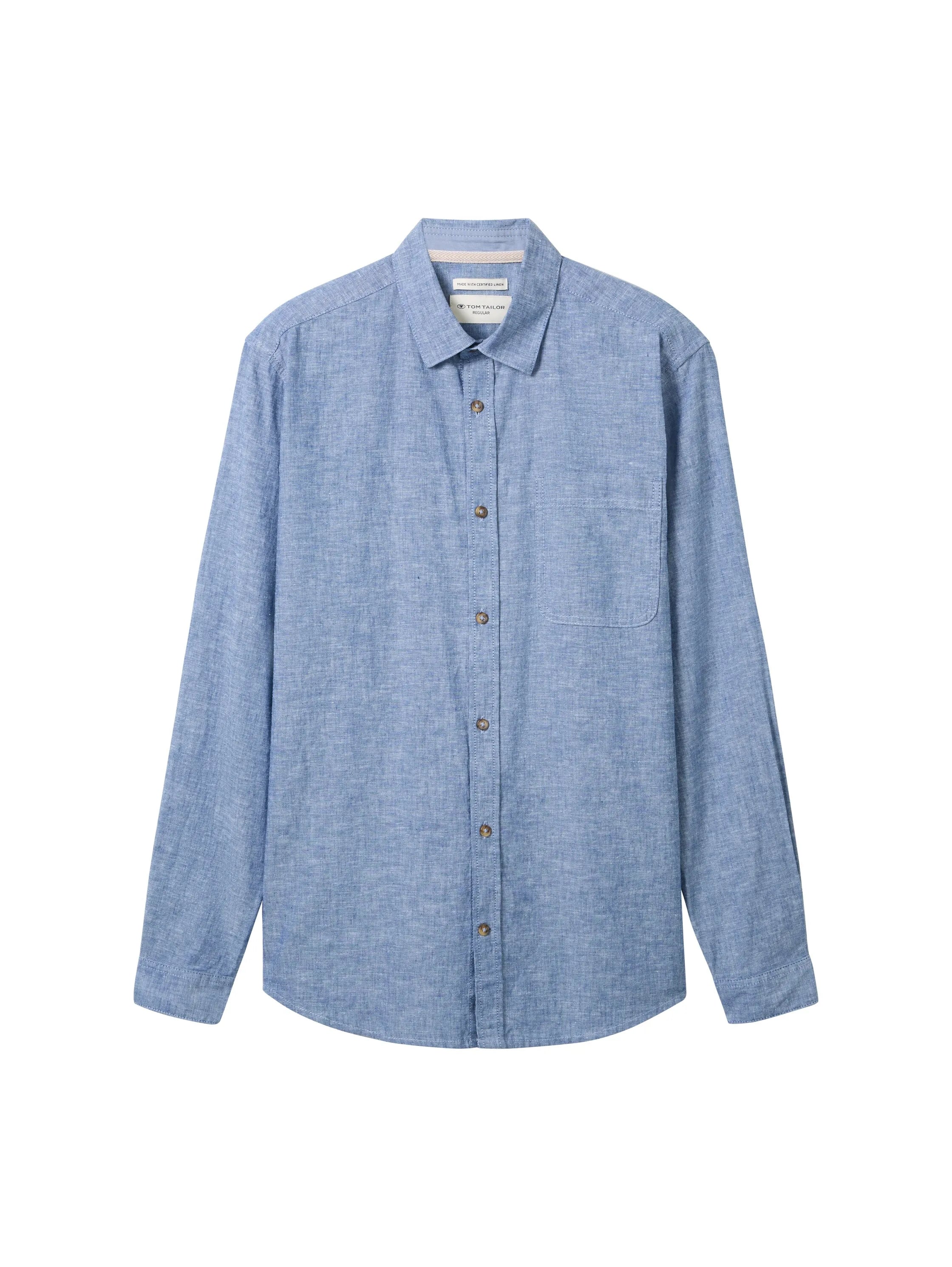 Tom Tailor Leasure Blue Chambray Men Regular-Fit Shirt with Linen SKU: 1040141_34922 Image 07