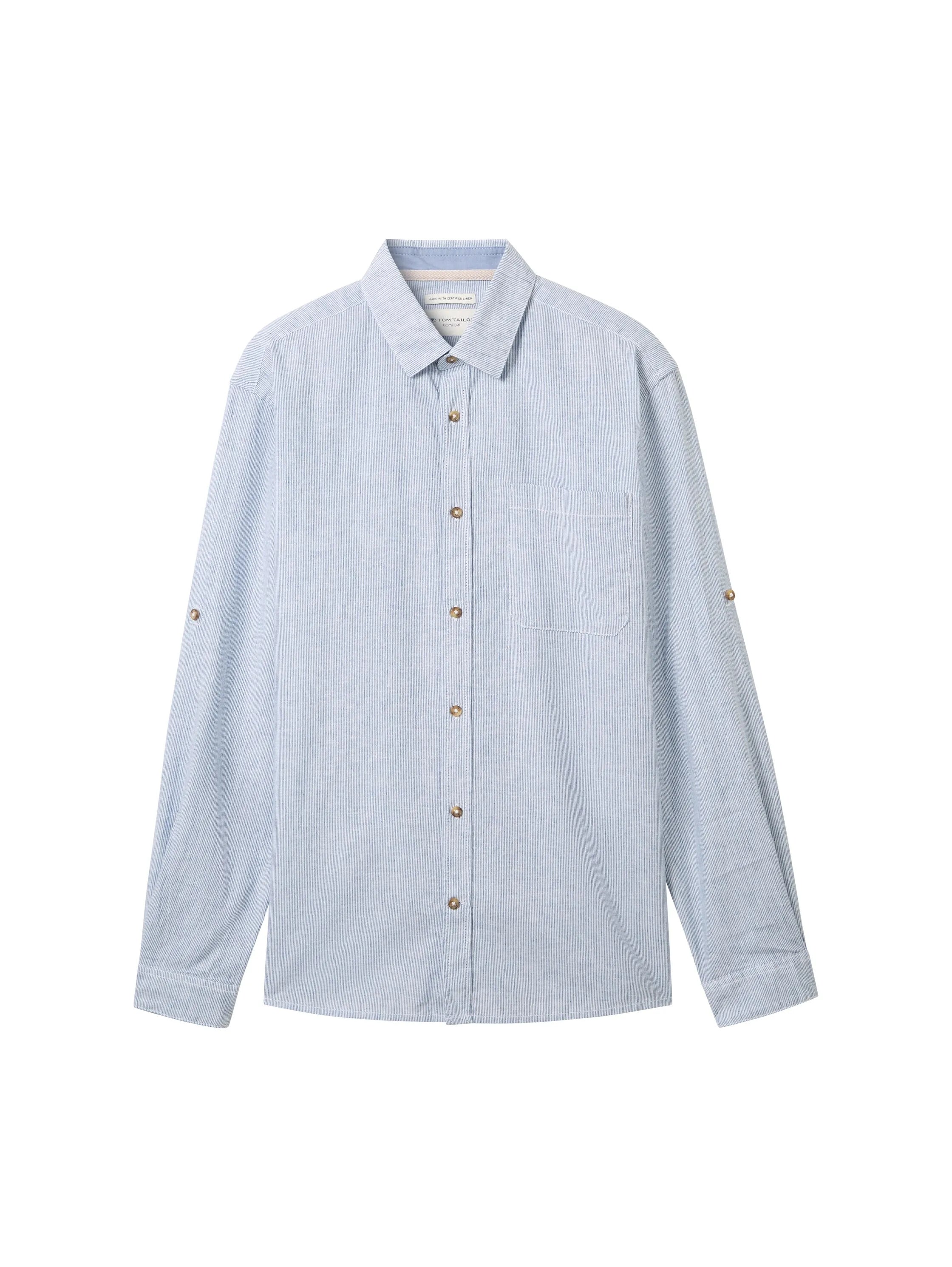 Tom Tailor Blue Fine Stripe Men Shirt with Linen SKU: 1040142_34918 Image 07