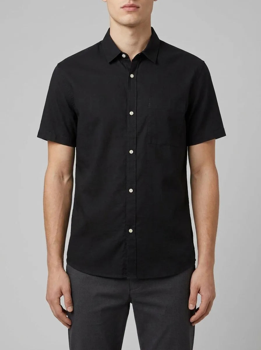 Denim Tom Tailor Black Men Short-Sleeved Shirt with Linen SKU: 1040160_29999 Image 00