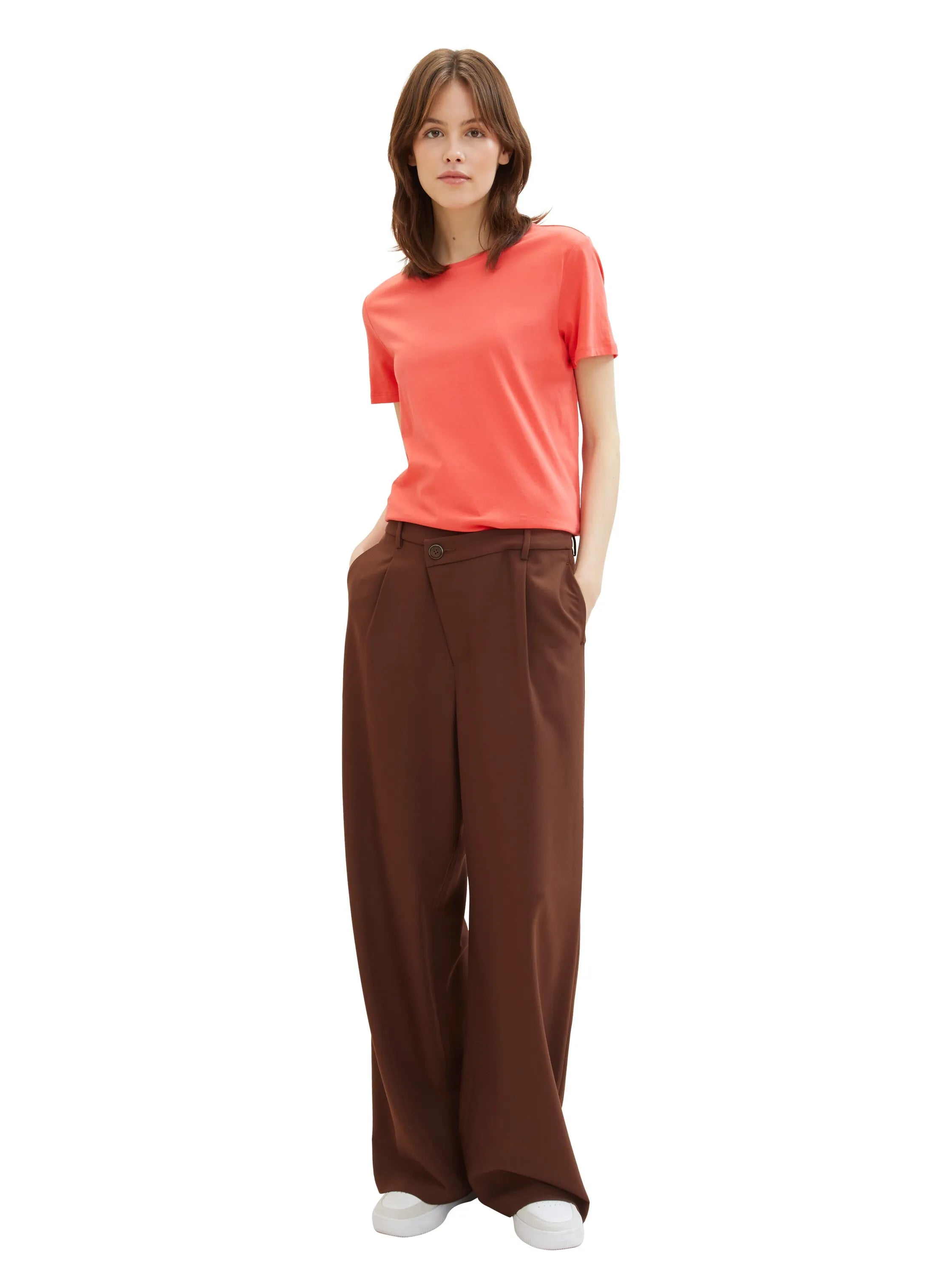 Denim Tom Tailor Plain Red Women Loose Fit Cotton T-Shirt SKU: 1040183_11042 Image 02