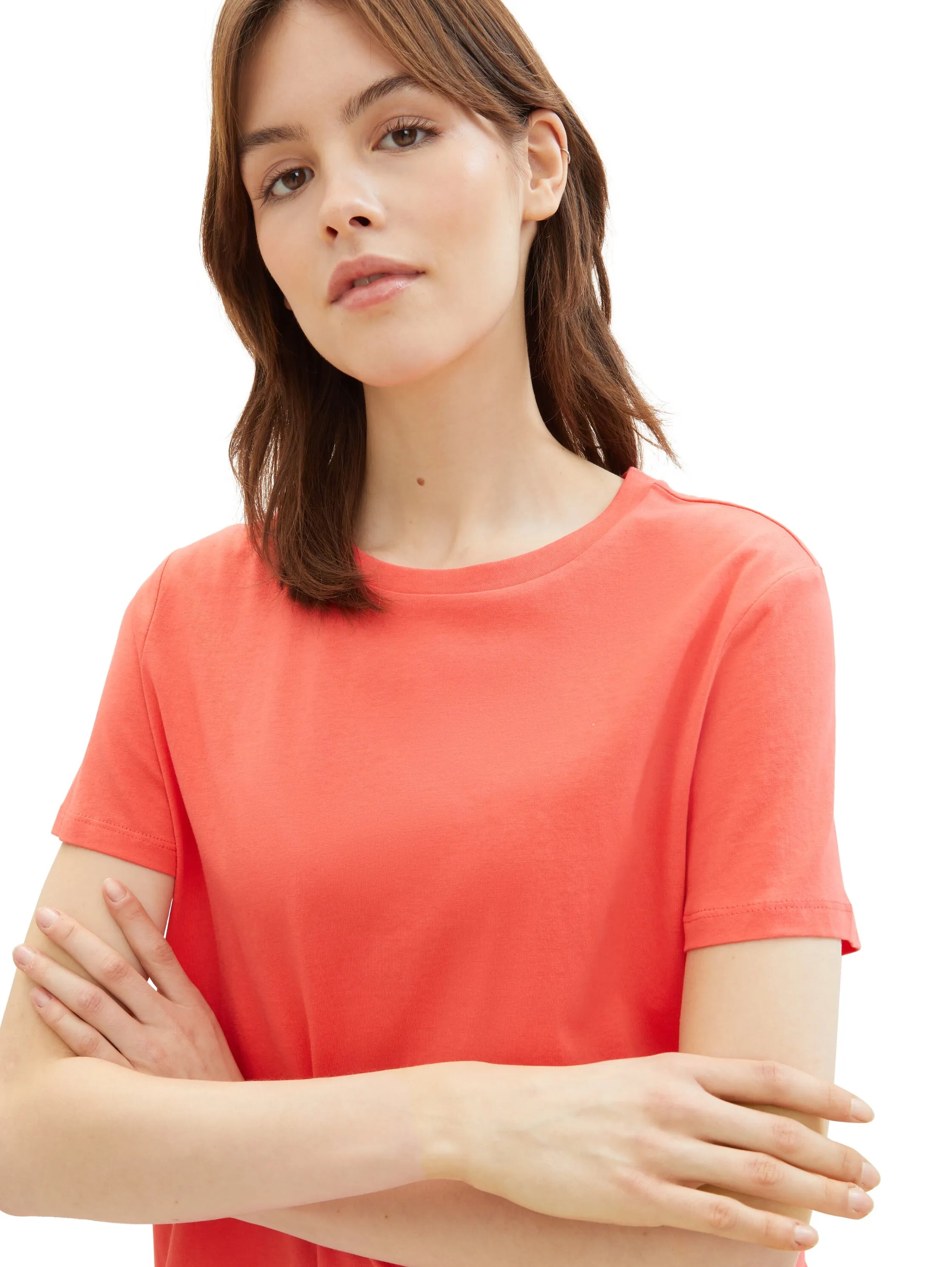 Denim Tom Tailor Plain Red Women Loose Fit Cotton T-Shirt SKU: 1040183_11042 Image 04