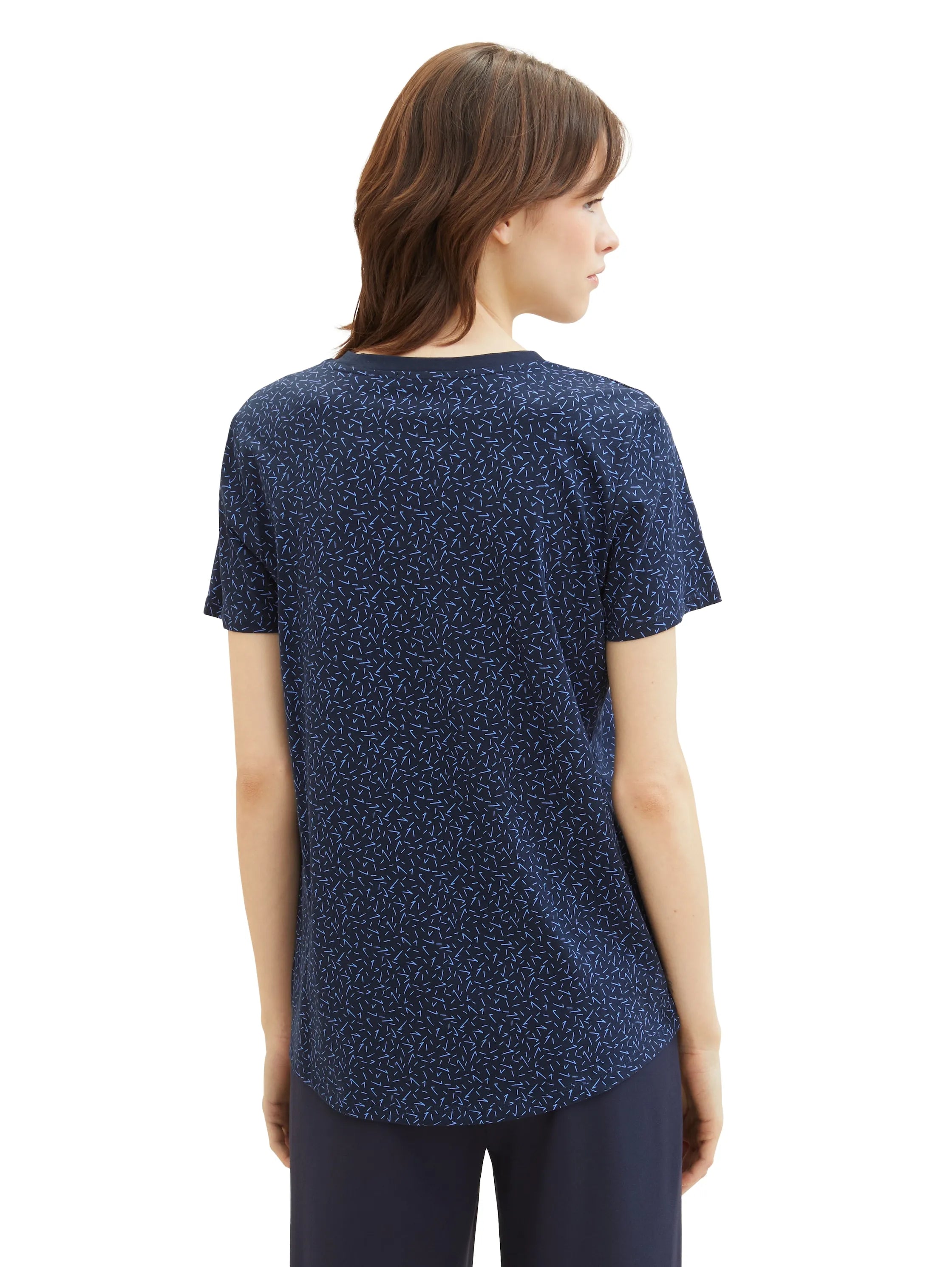 Tom Tailor Navy Blue Structure Print Women Loose Fit Cotton T-Shirt SKU: 1040183_34666 Image 03